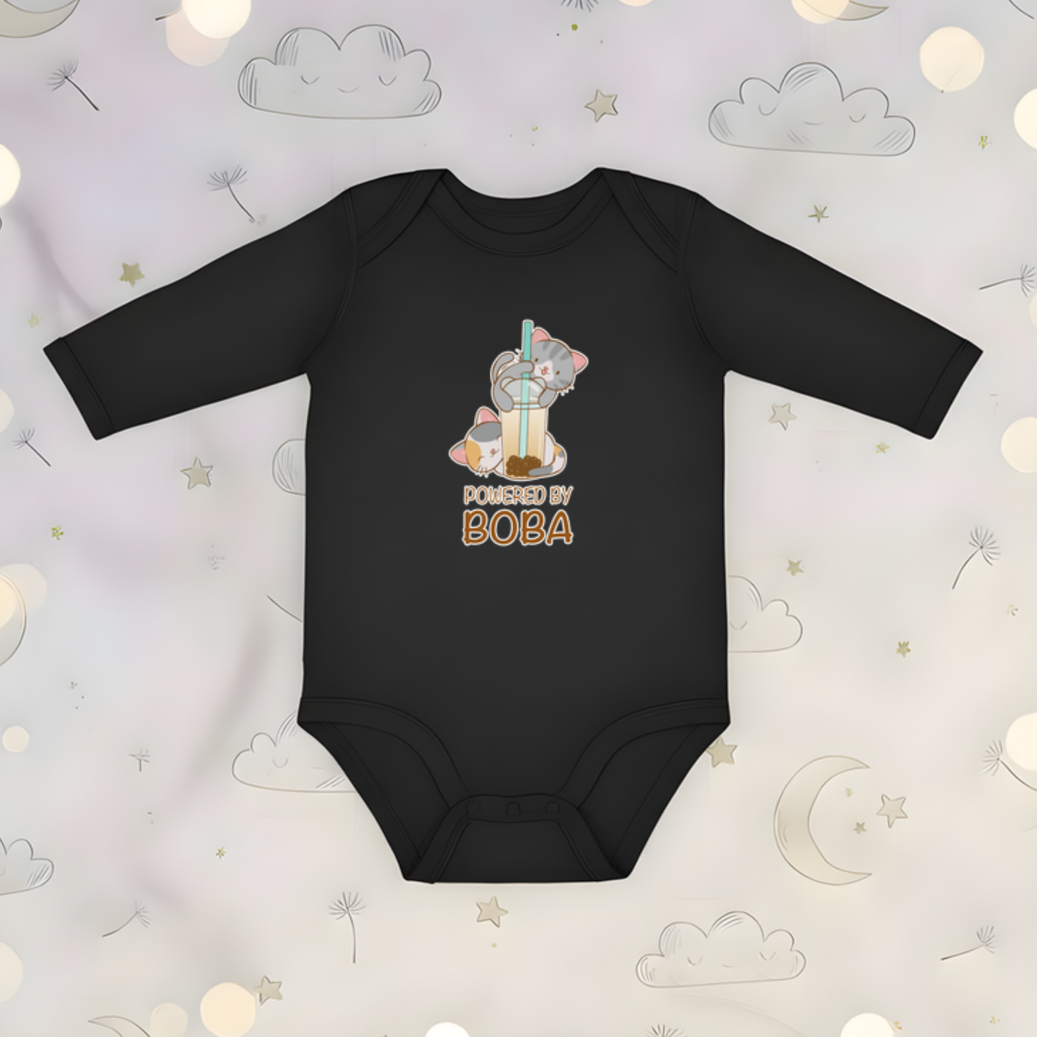 Powered by Boba Kittens Long Sleeve Onesie