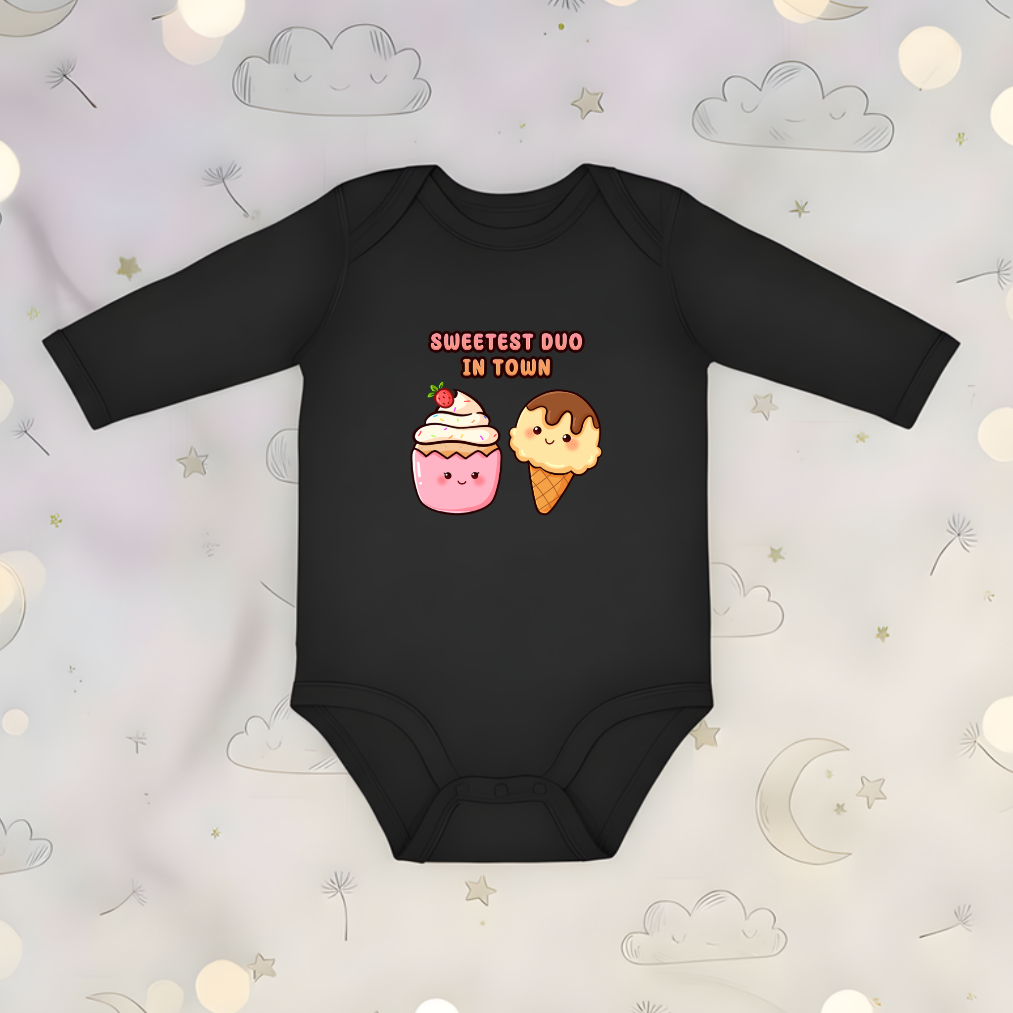 Sweetest Duo in Town Cupcake and Ice Cream Couple Long Sleeve Onesie