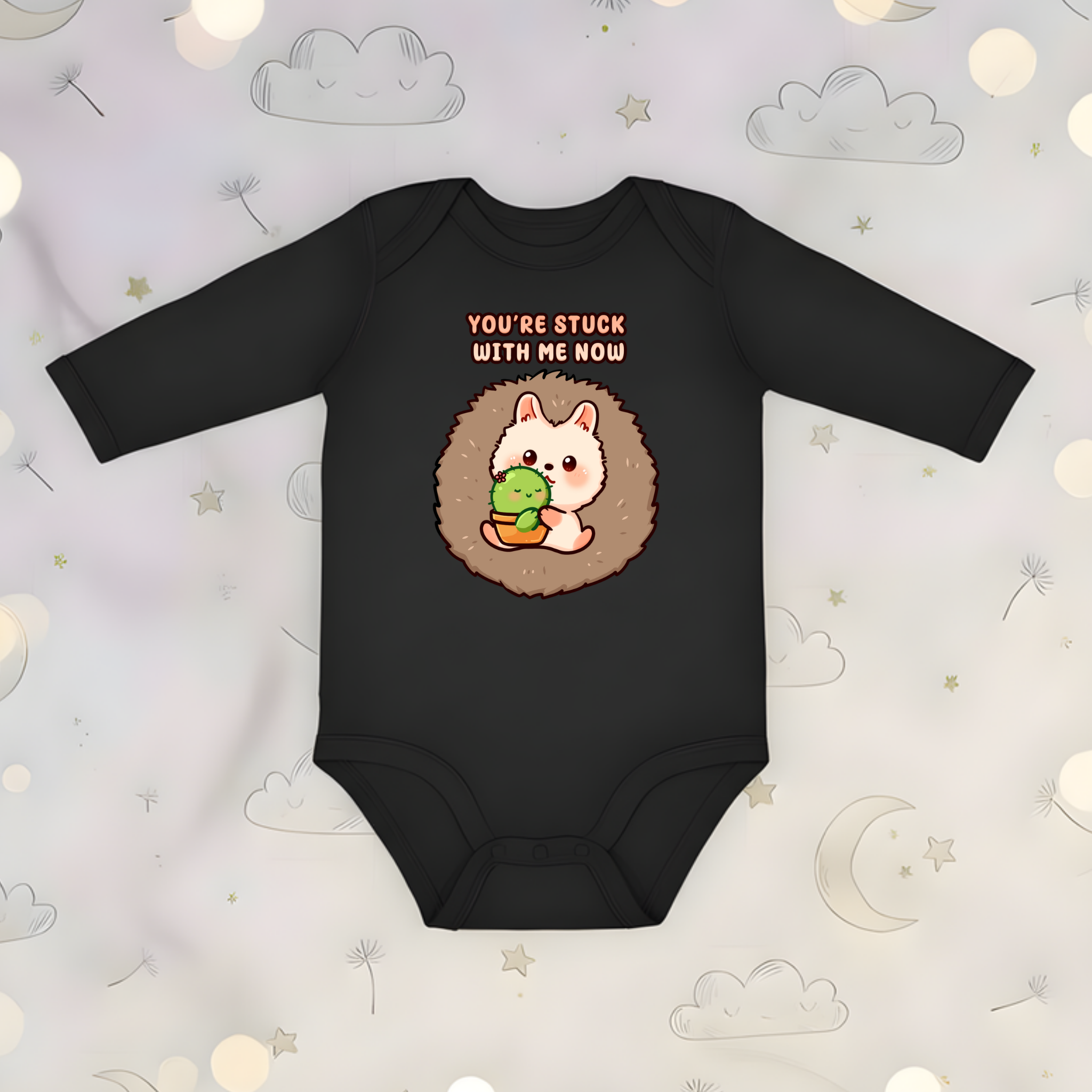 You_re Stuck with Me Now Porcupine and Succulent Cactus Couple Long Sleeve Onesie