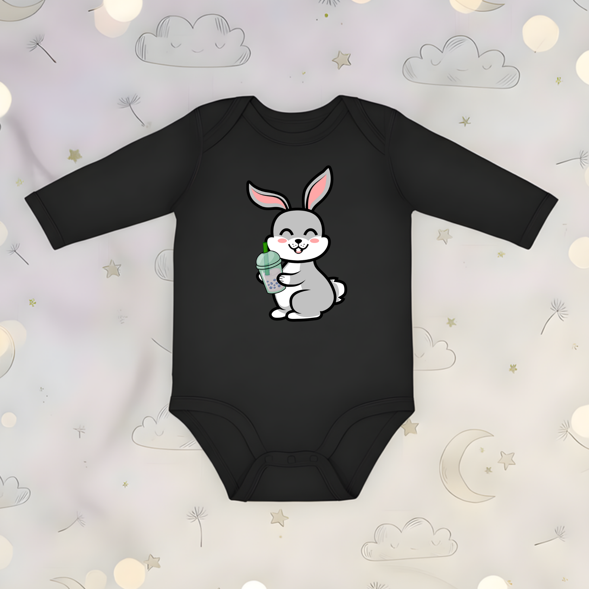 Bunny Rabbit Drinking Boba Long Sleeve Onesie