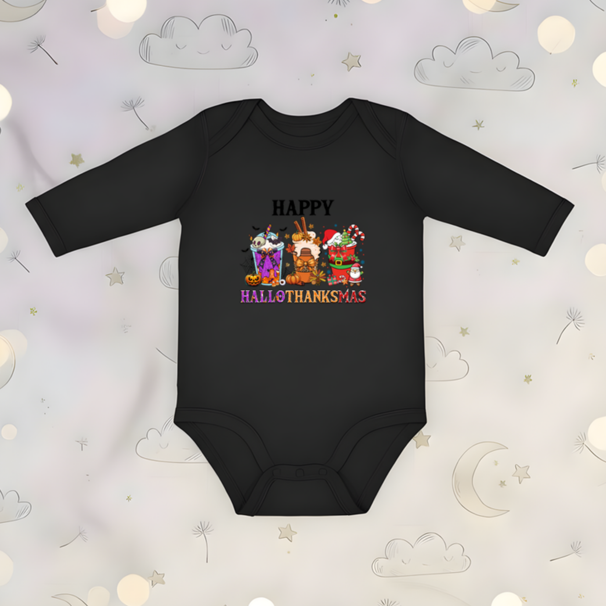 Happy HalloThanksMas Long Sleeve Onesie
