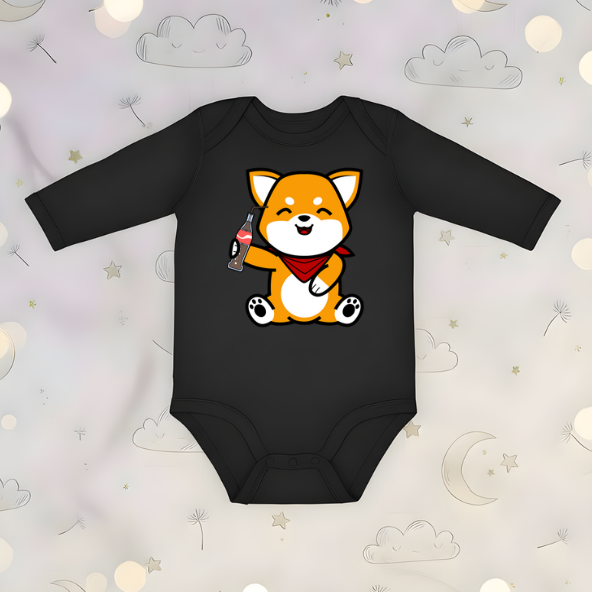 Dog Drinking Cola Long Sleeve Onesie