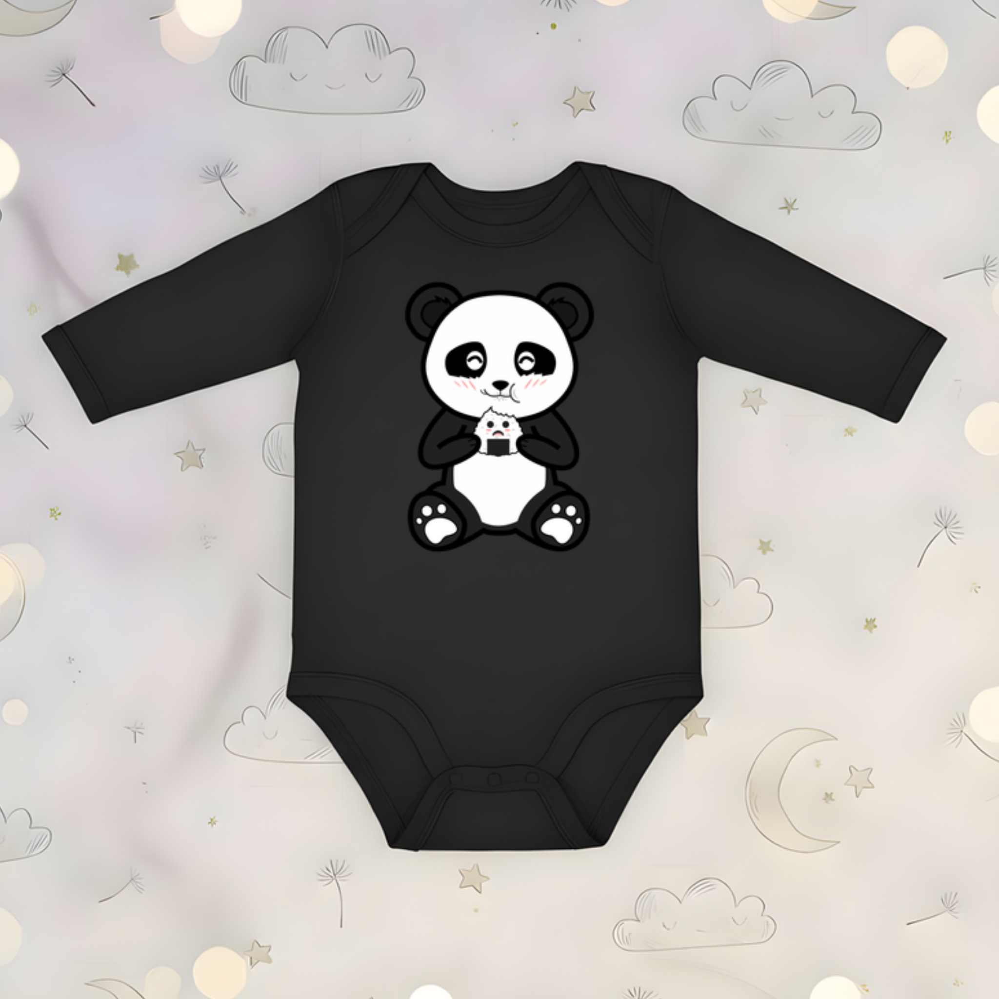 Panda Eating Rice Cake Long Sleeve Onesie