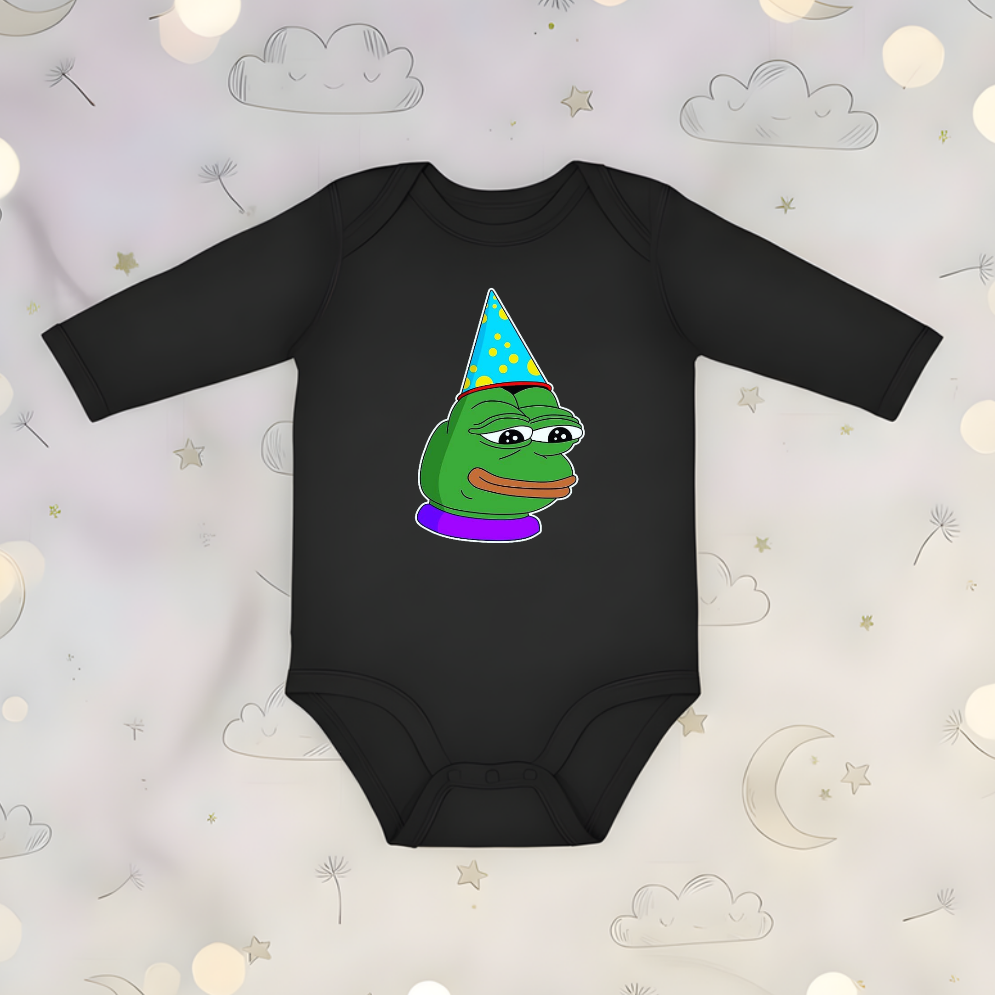 Birthday Hat Pepe the Frog Long Sleeve Onesie