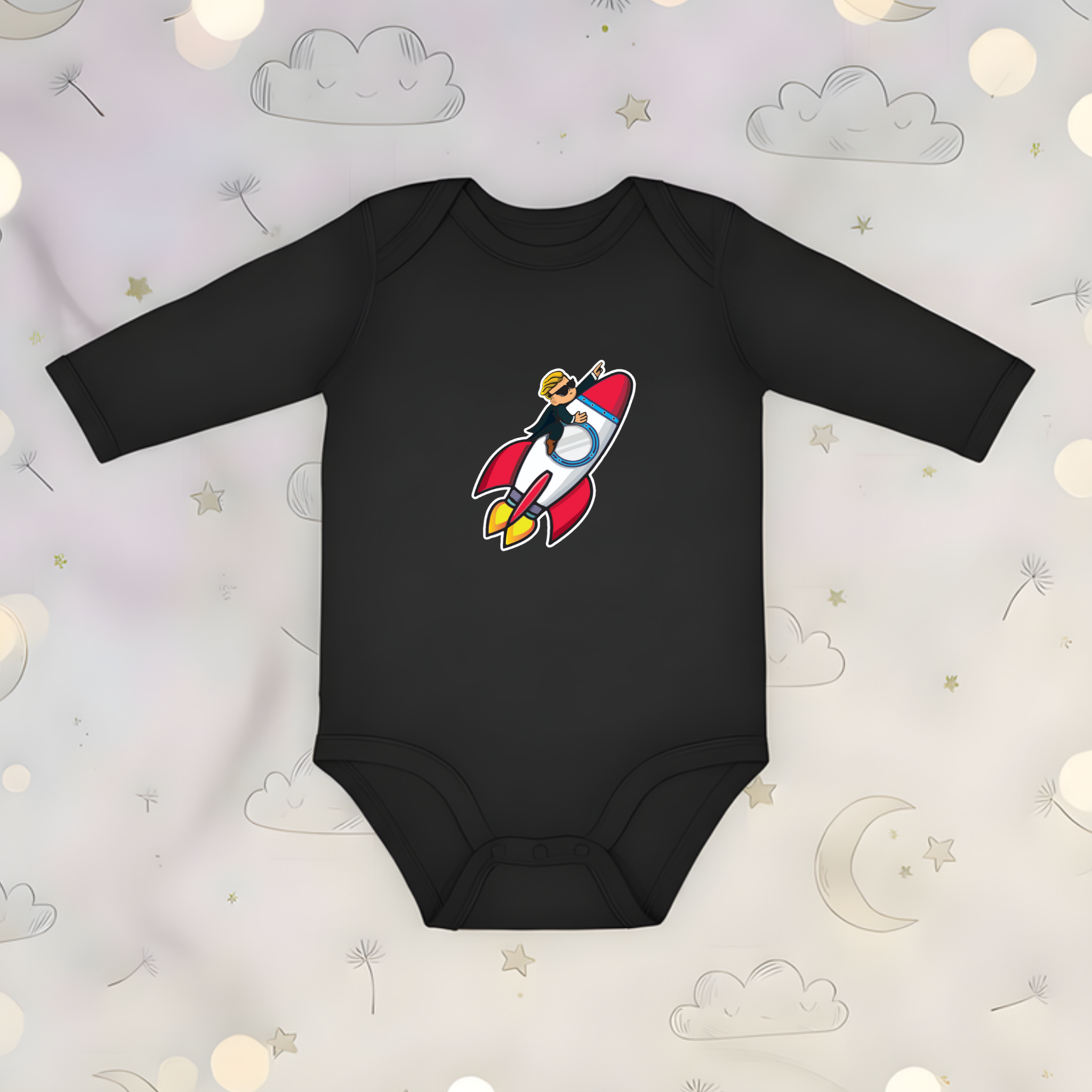 Wallstreet Bets To the Moon Rocket Boy.png Long Sleeve Onesie