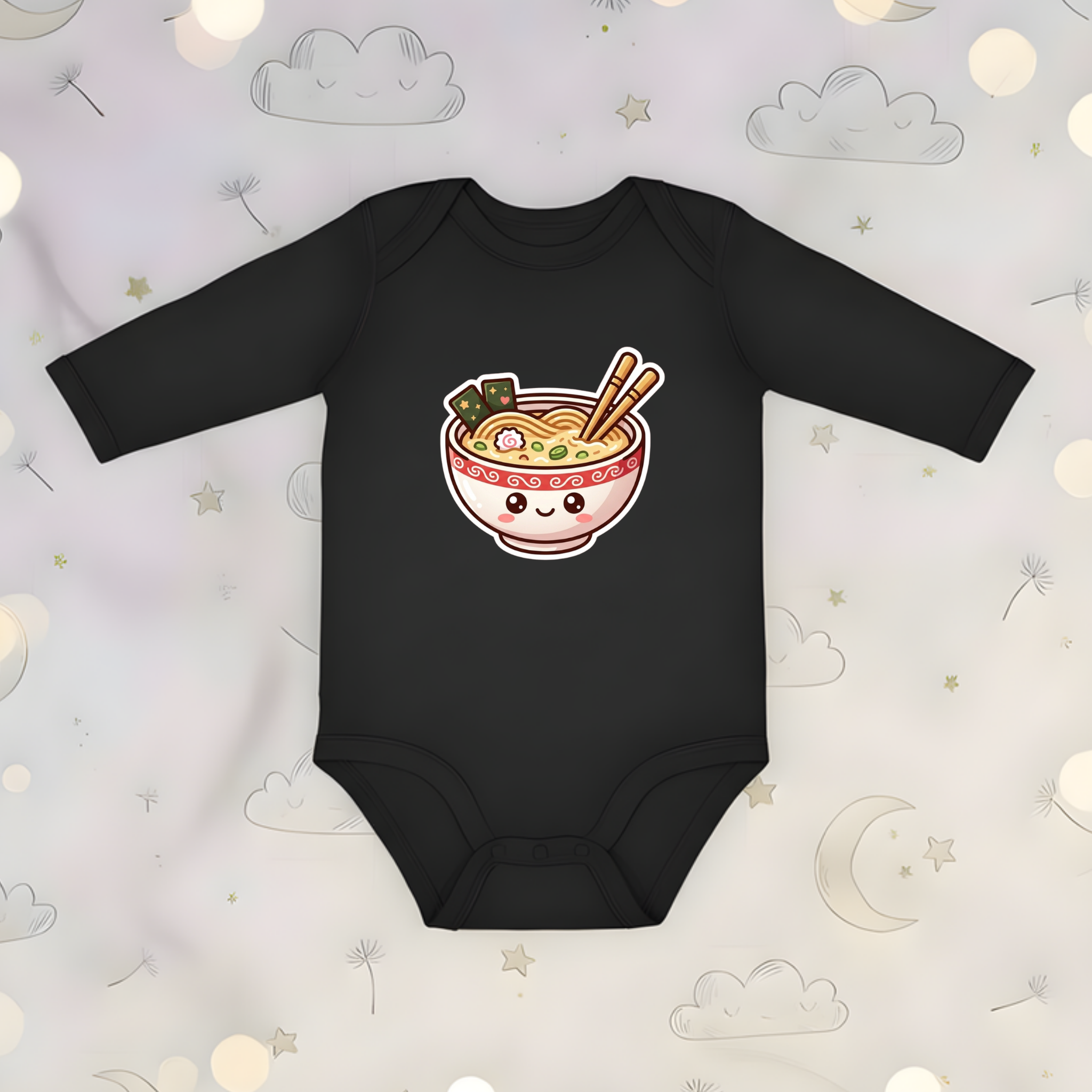Happy Ramen Bowl Mascot Long Sleeve Onesie