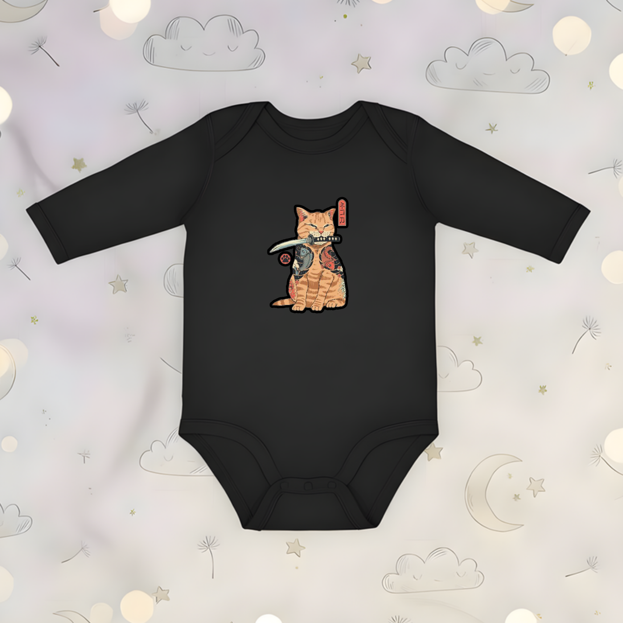 Japanese Samurai Cat Long Sleeve Onesie