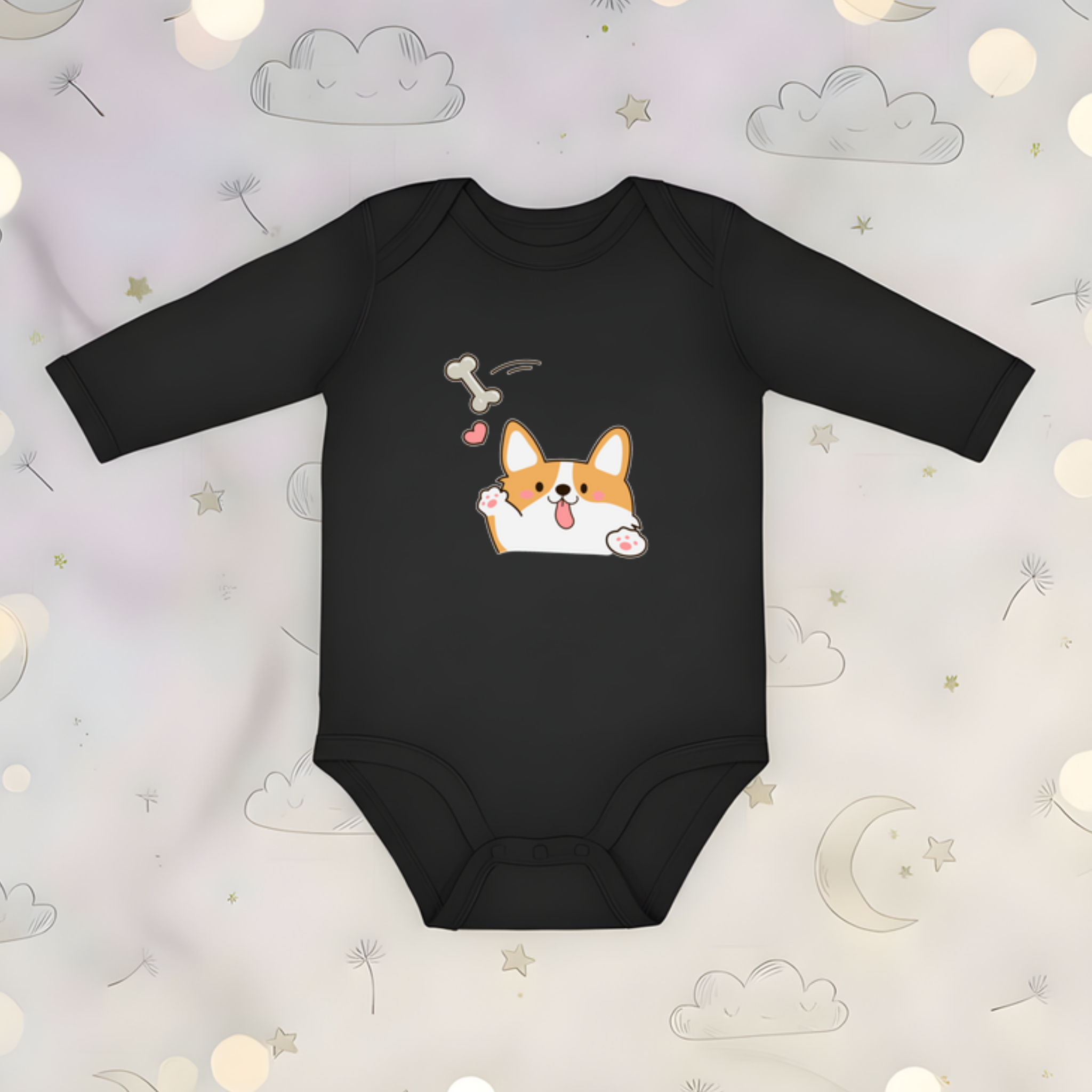 Dog Fetching Bone Long Sleeve Onesie