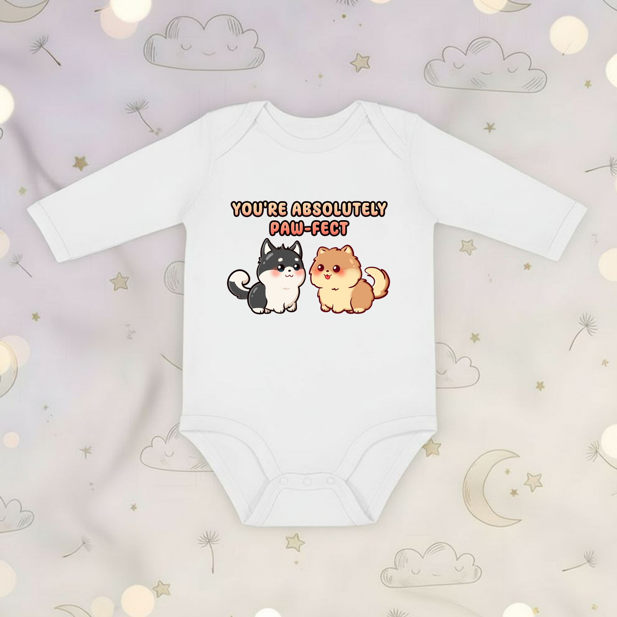 You're Absolutely Paw-fect Dog Couple - Husky & Pomeranian Long Sleeve Onesie