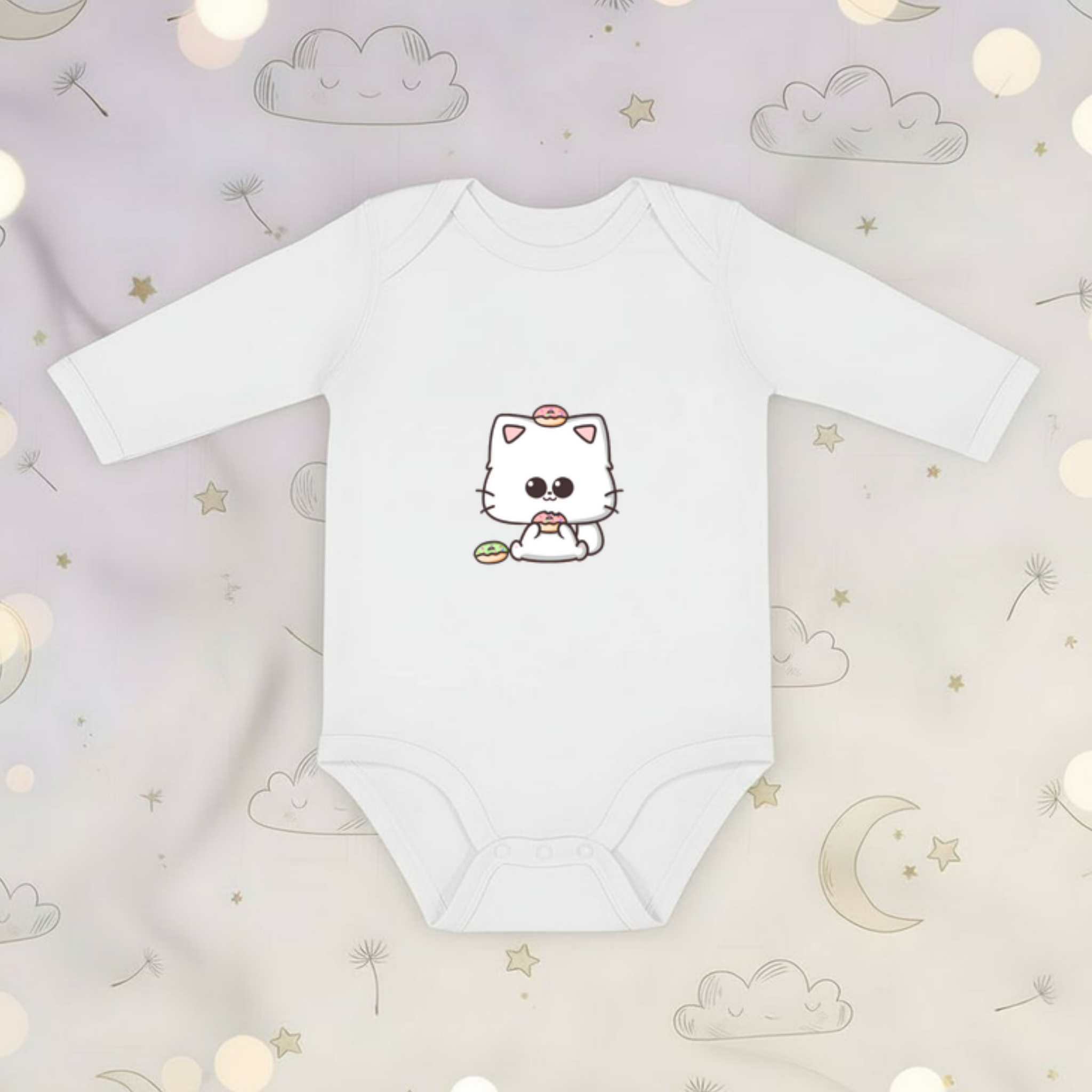 Kitten Eating Donuts Long Sleeve Onesie
