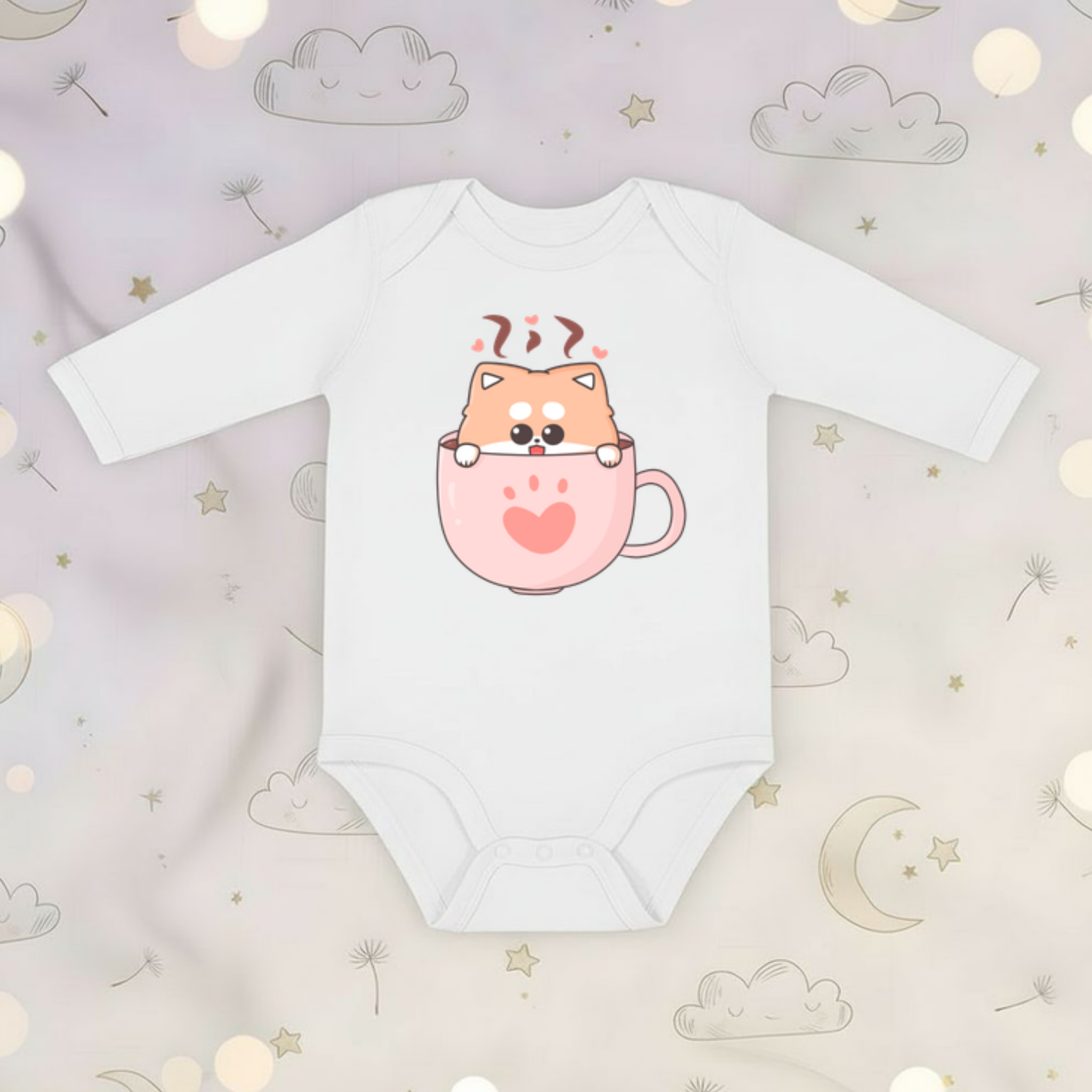 Puppy in a Teacup Long Sleeve Onesie