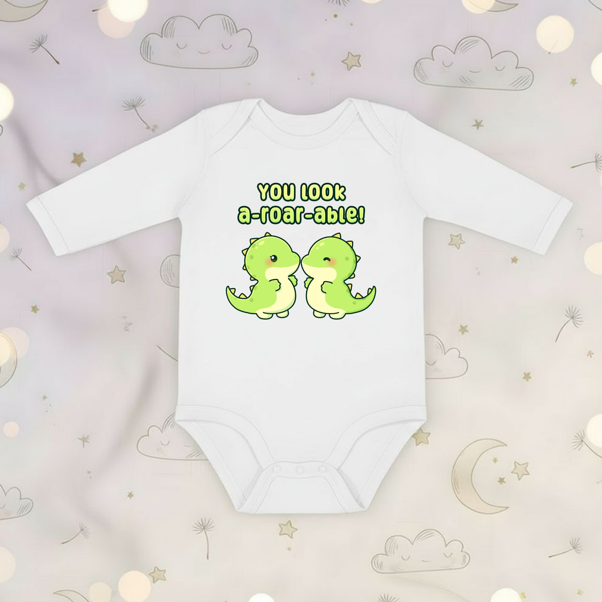 You Look A-Roar-Able! Dinosaur Couple Long Sleeve Onesie