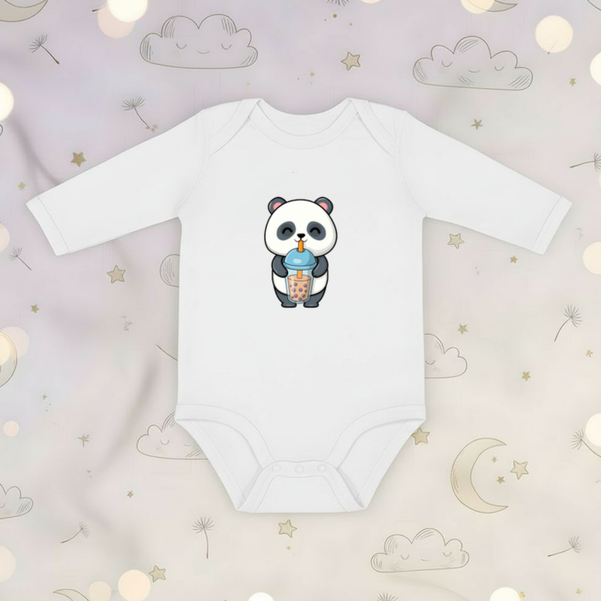Panda Drinking Boba Long Sleeve Onesie