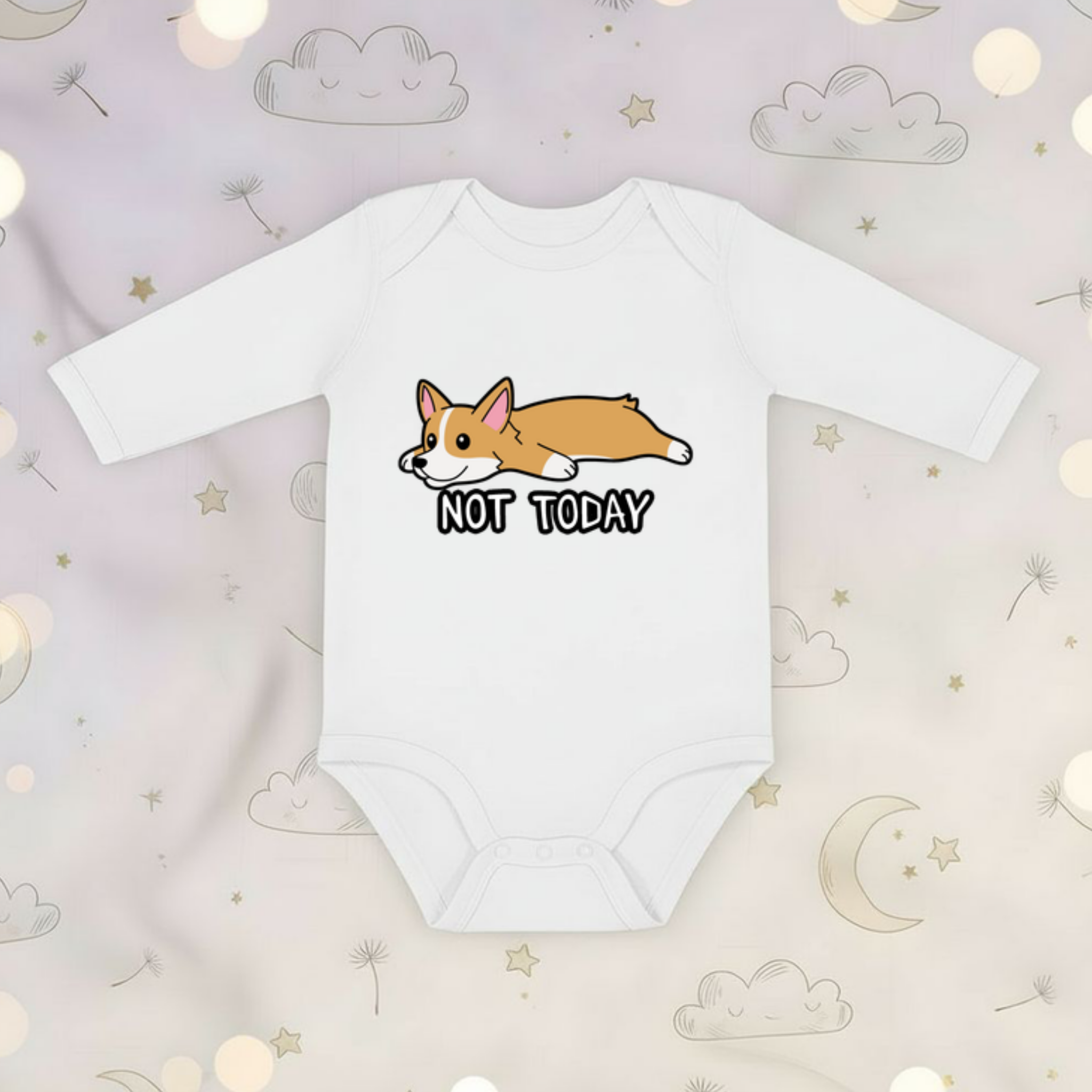 Not Today Resting Corgi Long Sleeve Onesie