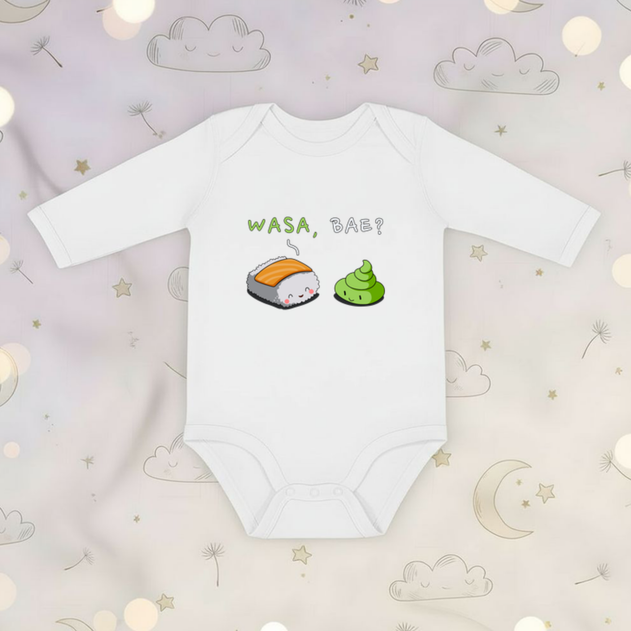 Wasa, Bae? Sushi and Wasabi Couple Long Sleeve Onesie