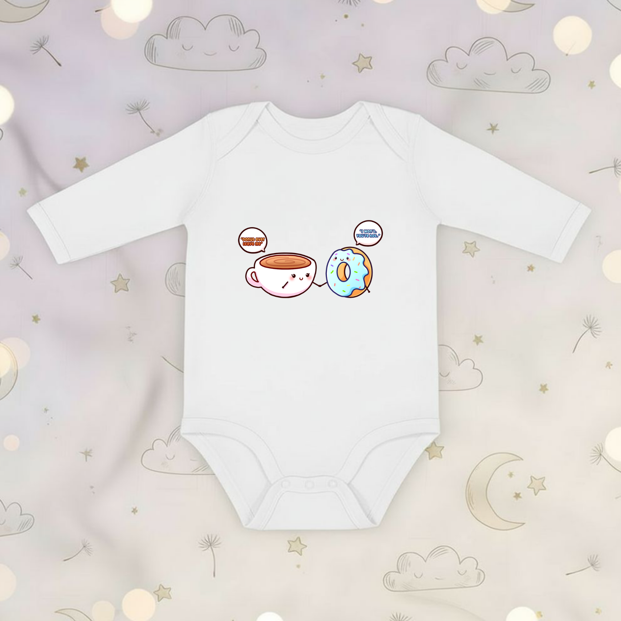 Donut Ever Leave Me Coffee and Donut Couple Long Sleeve Onesie