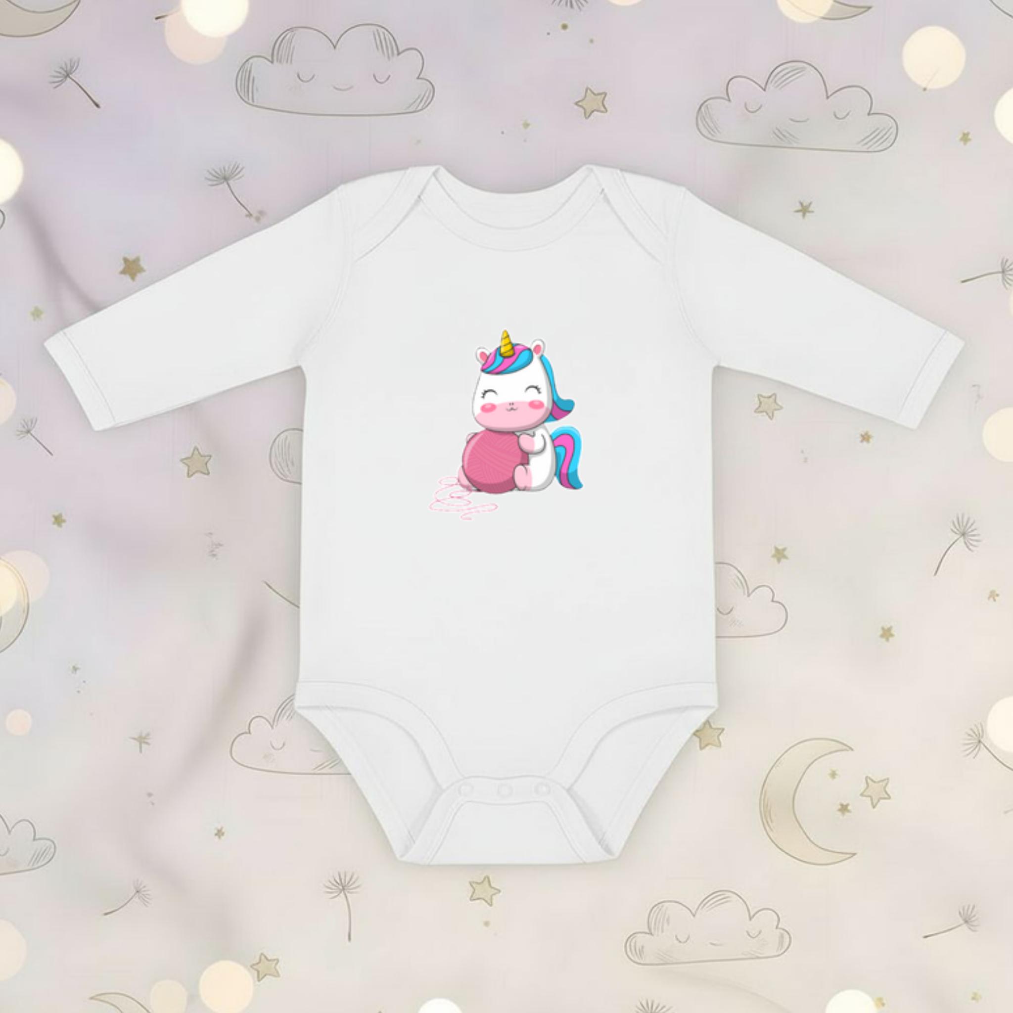 Rainbow Baby Unicorn with Yarn Long Sleeve Onesie