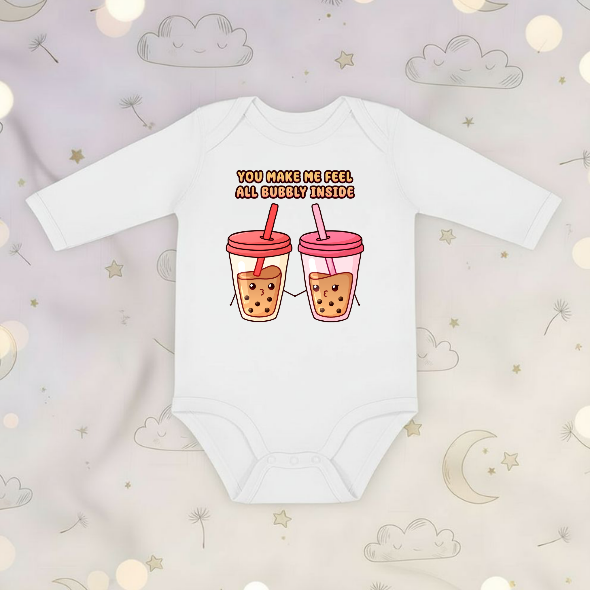 You Make Me Feel All Bubbly Inside Boba Tea Couple Long Sleeve Onesie