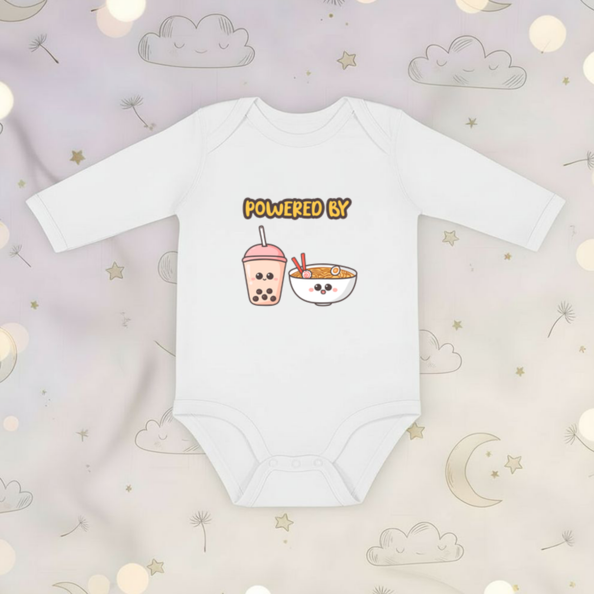 Powered by Boba Tea and Ramen Long Sleeve Onesie