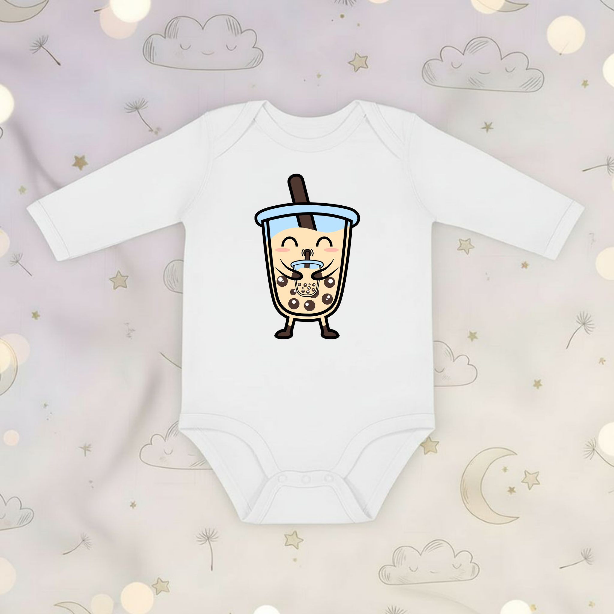Boba Character Drinking Boba Tea Long Sleeve Onesie