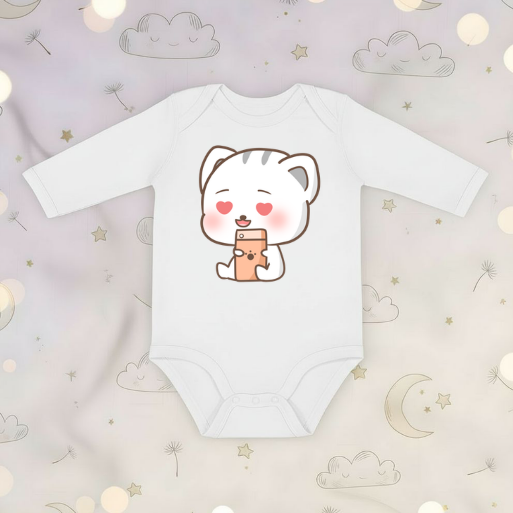 Texting in Love Kitten Long Sleeve Onesie