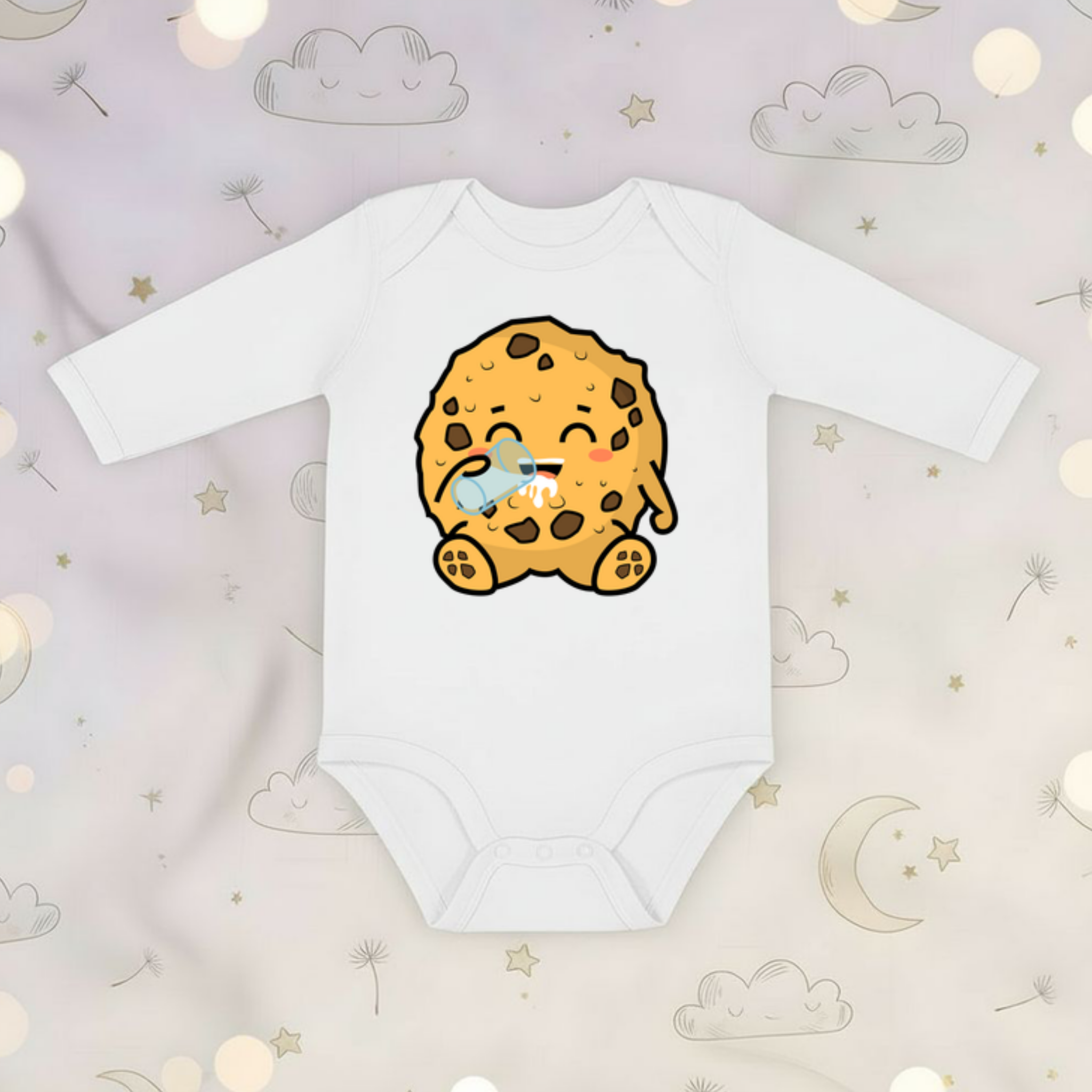 Cookie Drinking Milk Long Sleeve Onesie