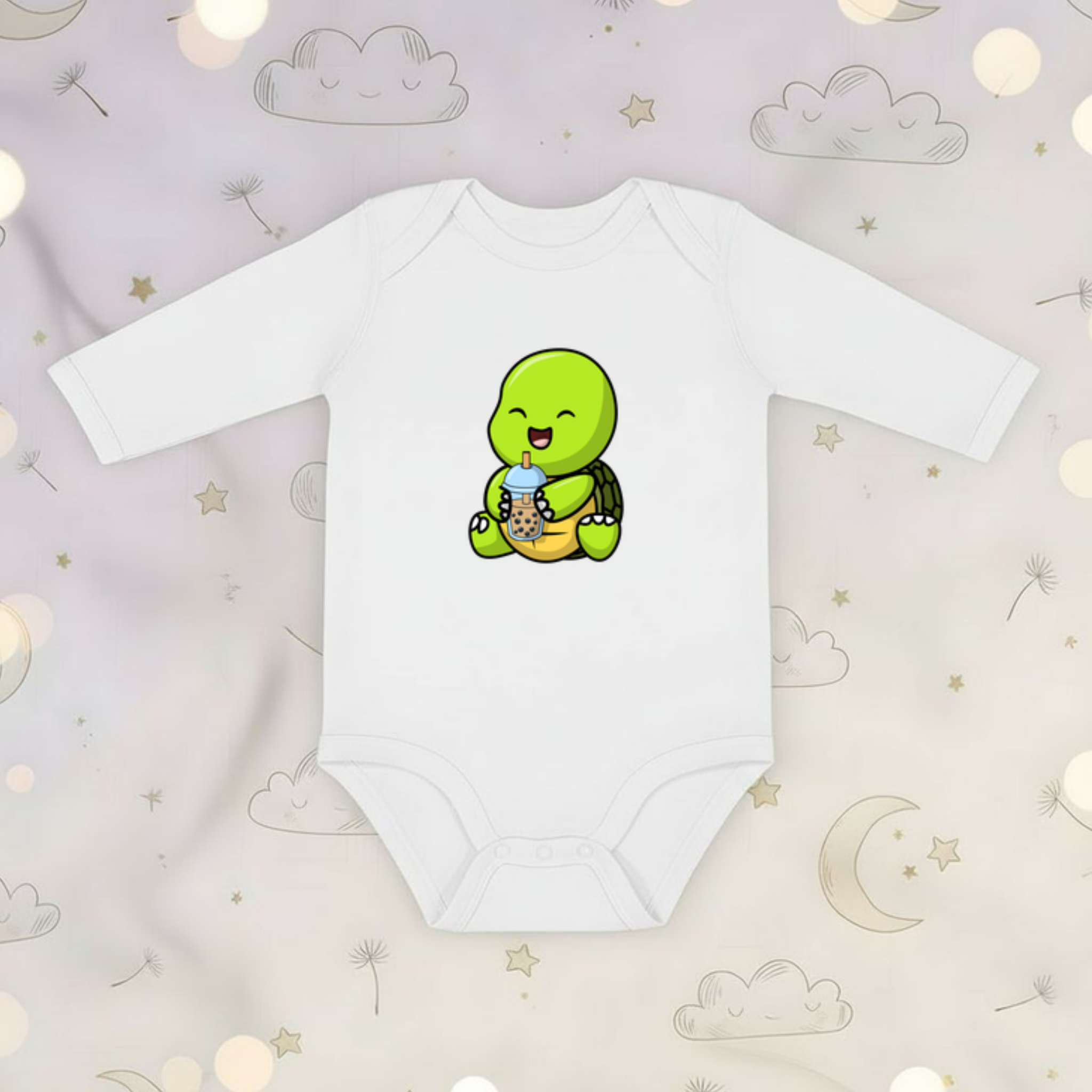 Baby Turtle with Boba Long Sleeve Onesie