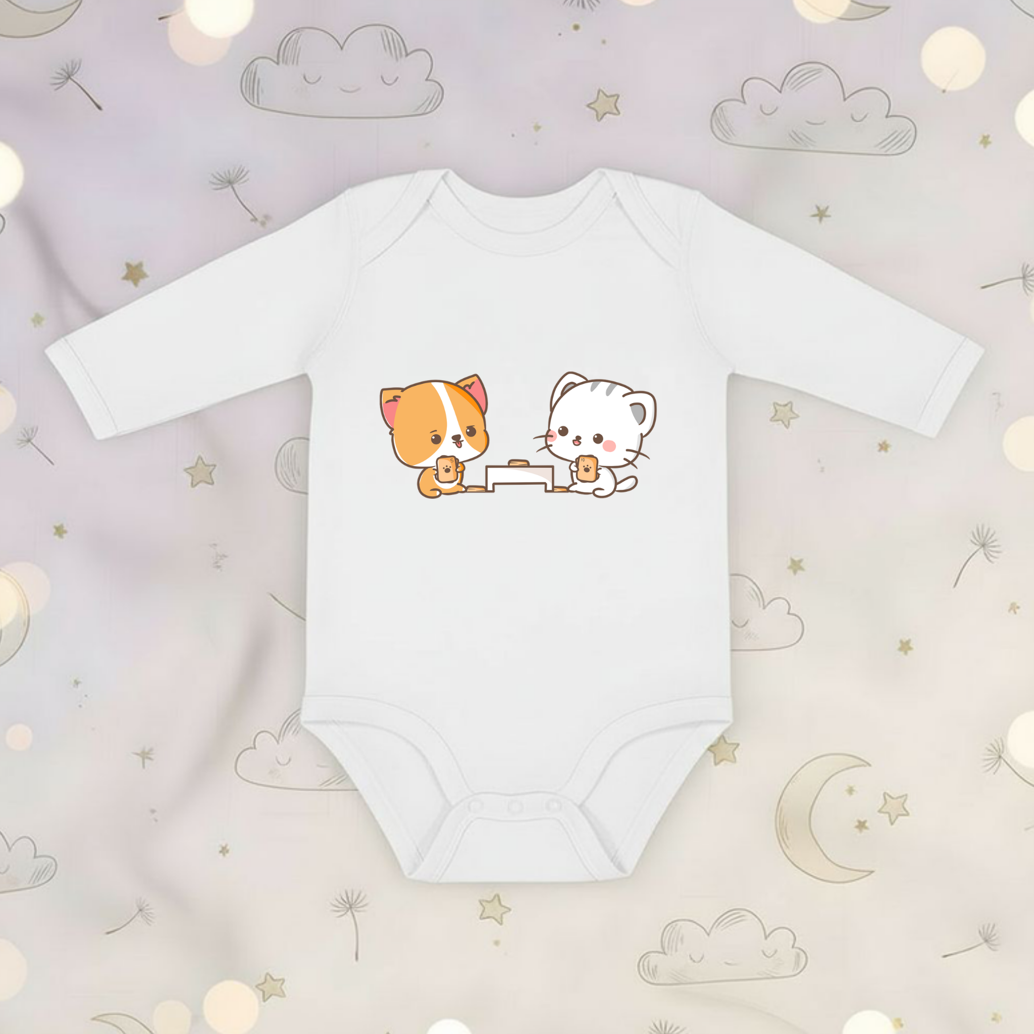 Cat and Dog Playing Cards Long Sleeve Onesie