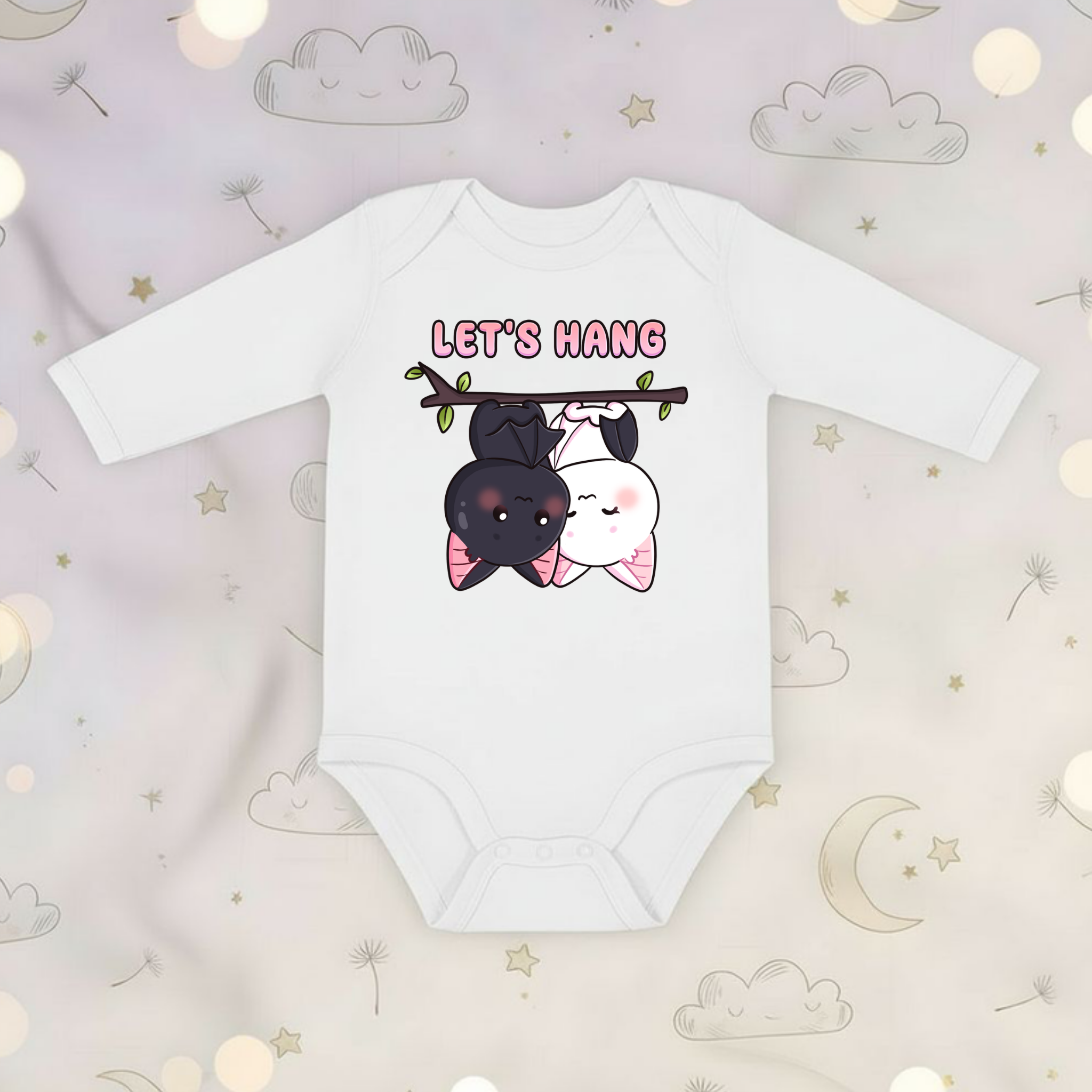 Let's Hang Bat Couple Long Sleeve Onesie