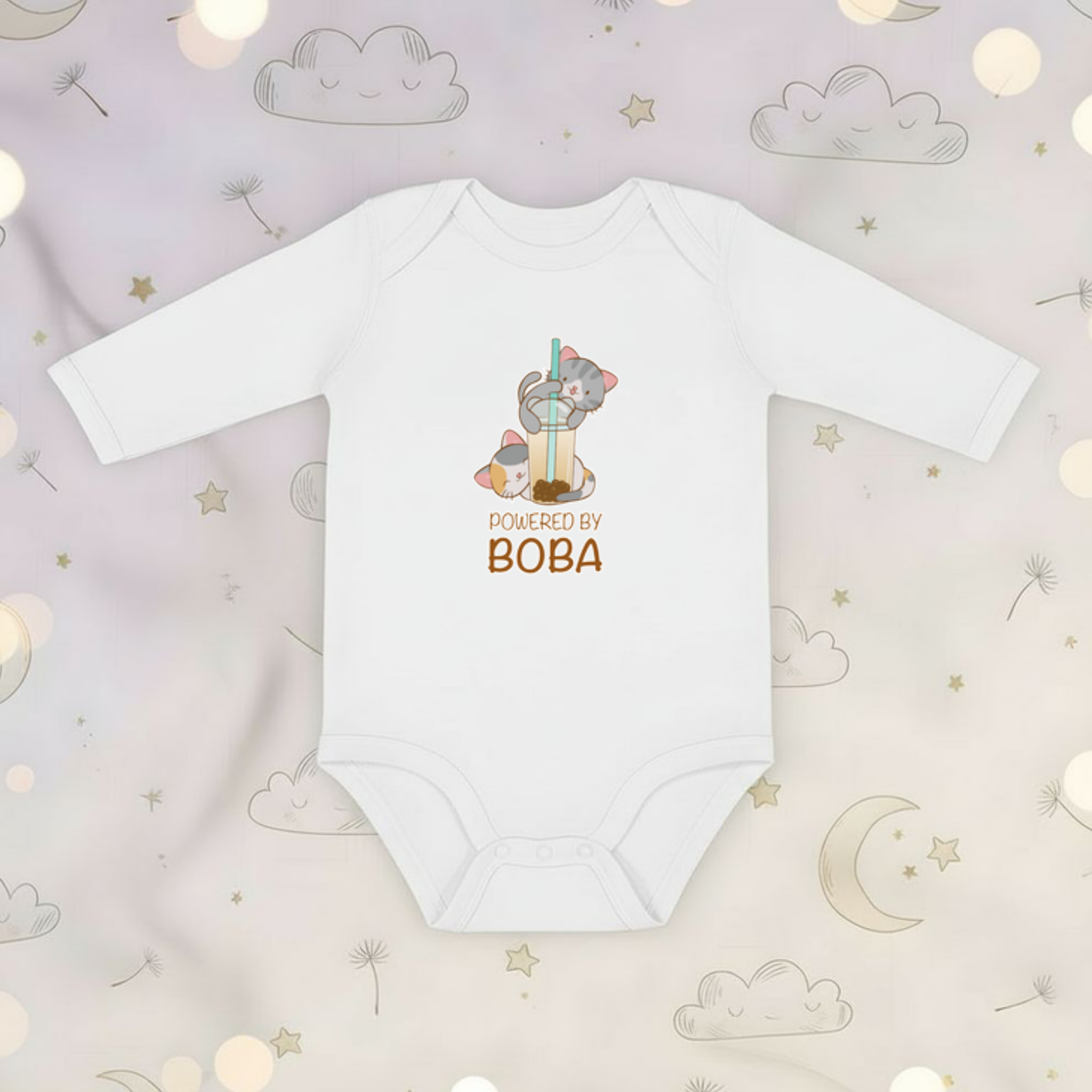 Powered by Boba Kittens Long Sleeve Onesie