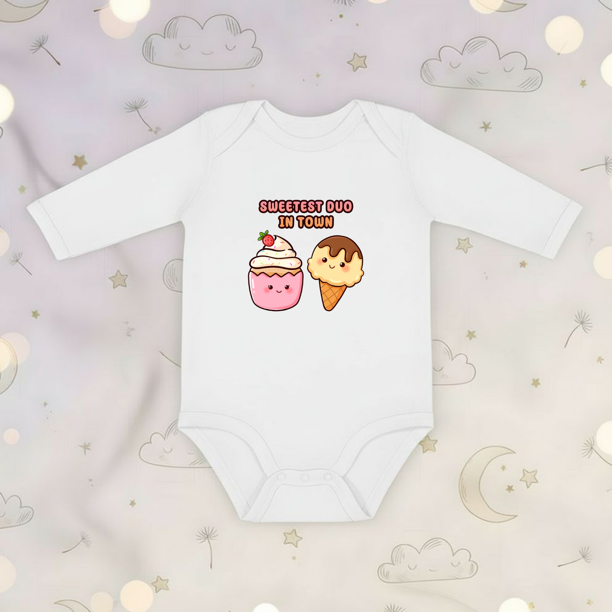 Sweetest Duo in Town Cupcake and Ice Cream Couple Long Sleeve Onesie