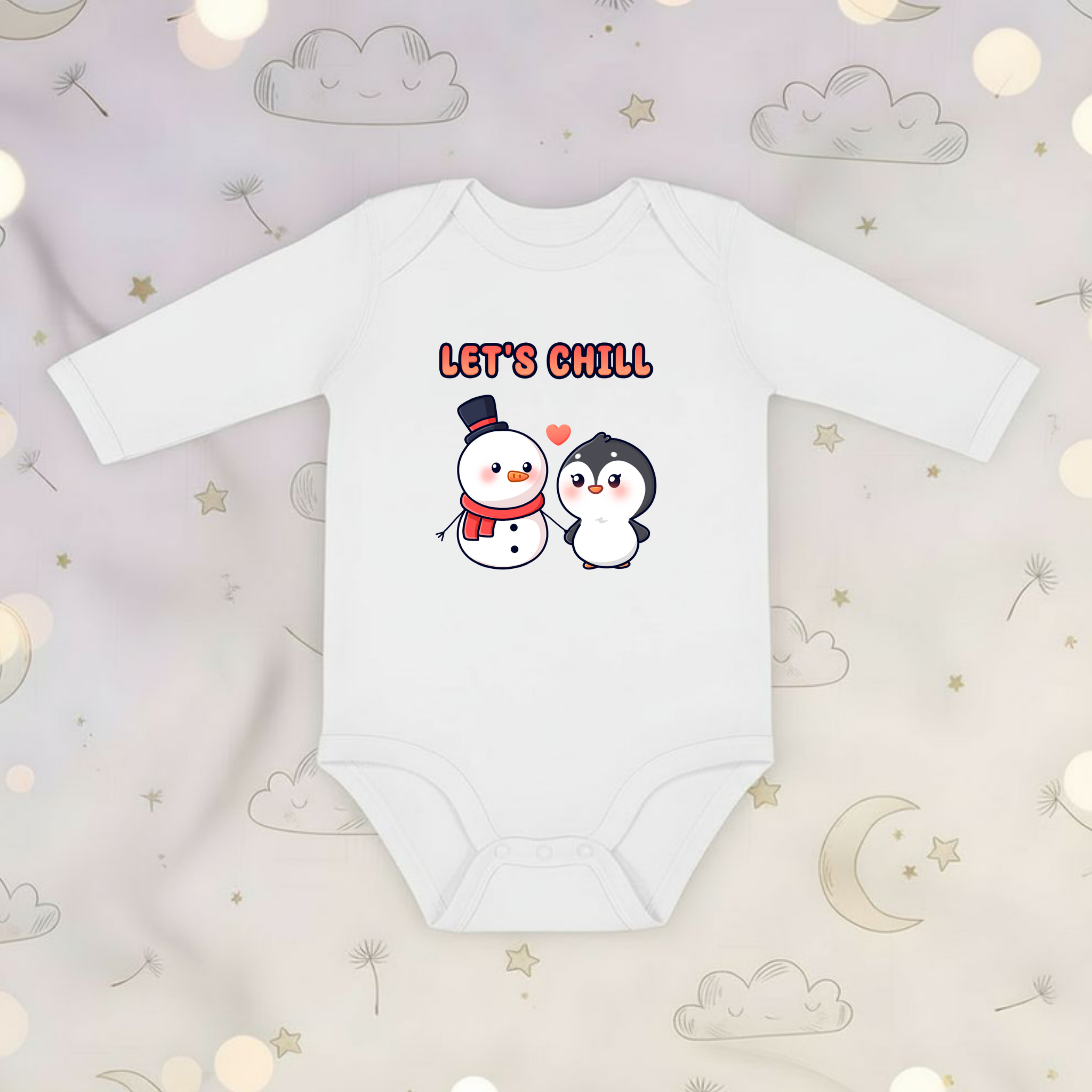 Let's Chill Snowman and Penguin Couple Long Sleeve Onesie