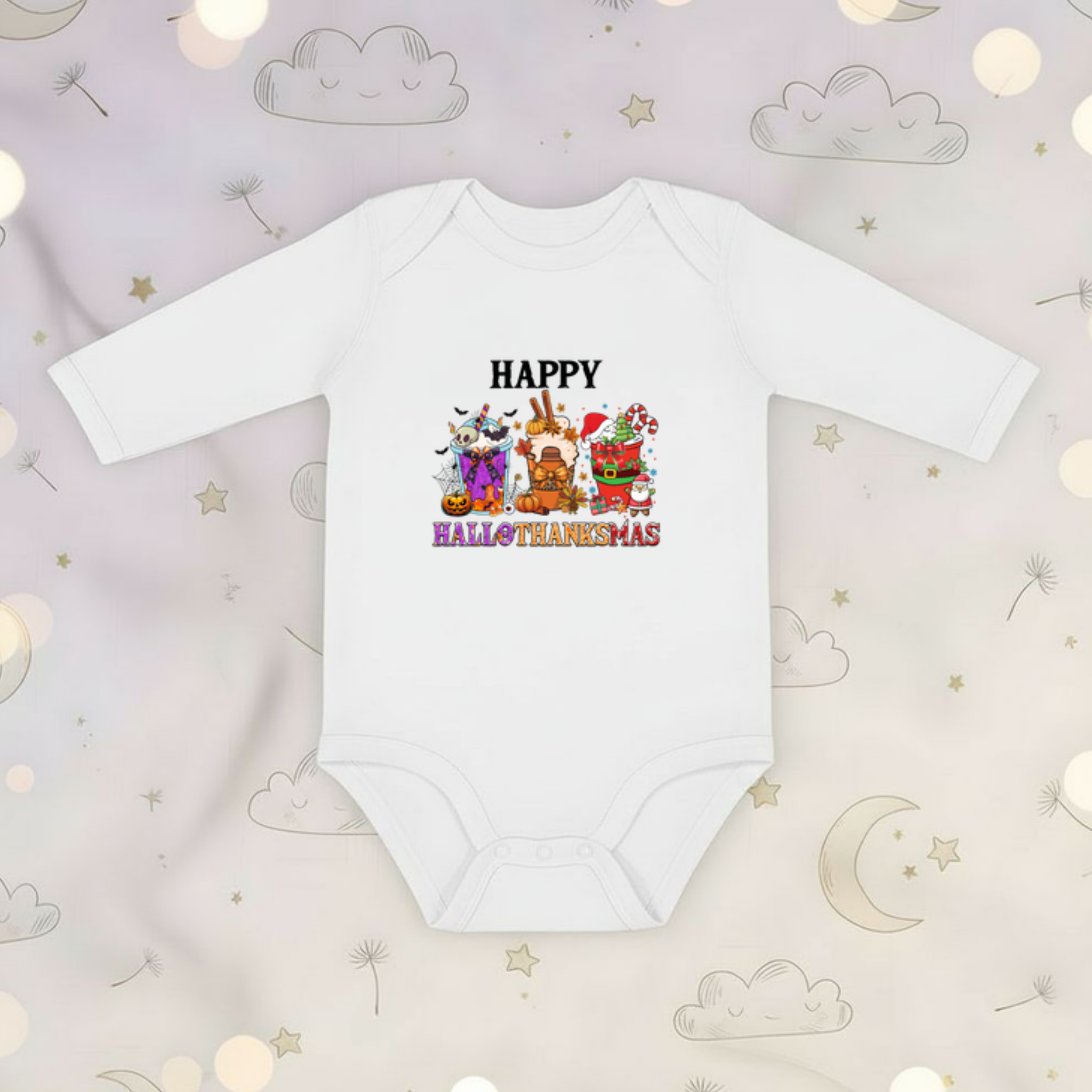 Happy HalloThanksMas Long Sleeve Onesie