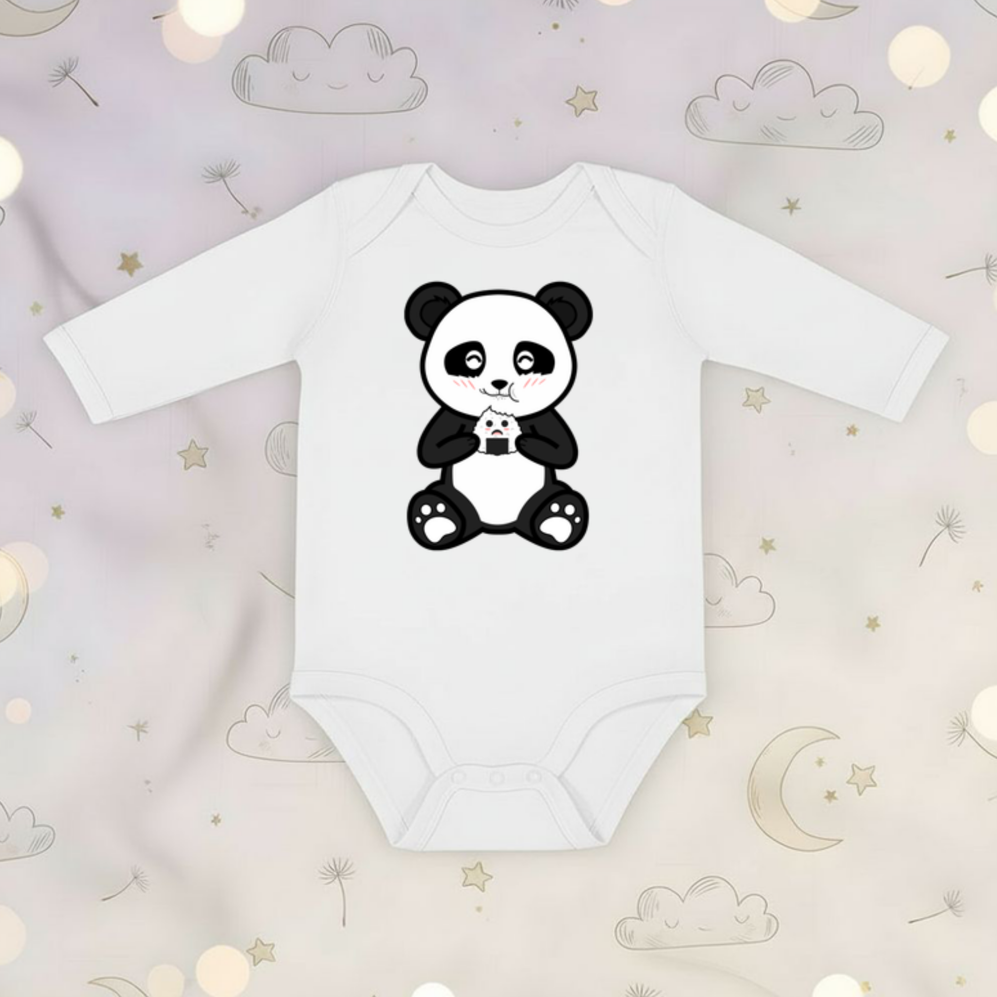Panda Eating Rice Cake Long Sleeve Onesie