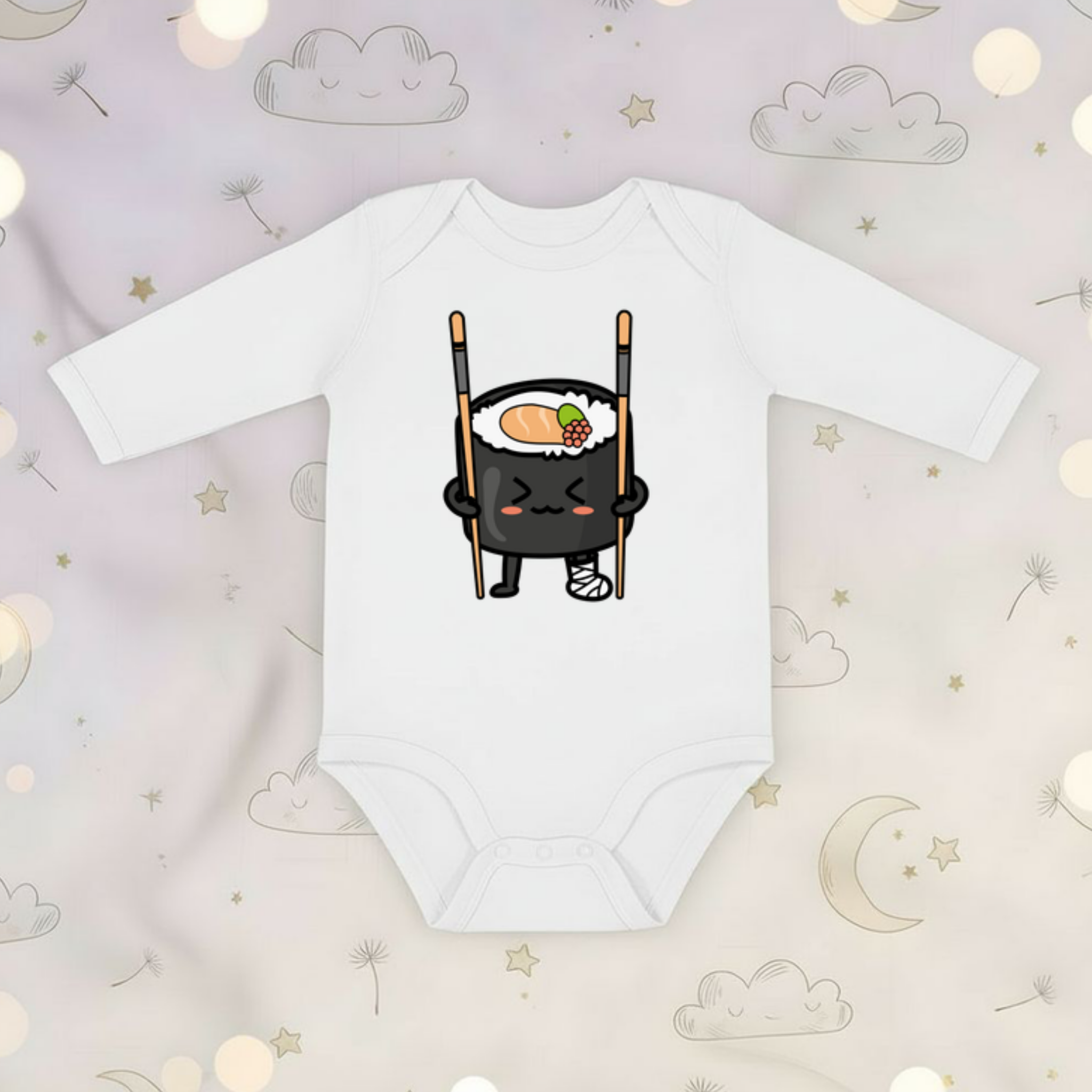 Sushi on Chopstick Crutches Long Sleeve Onesie