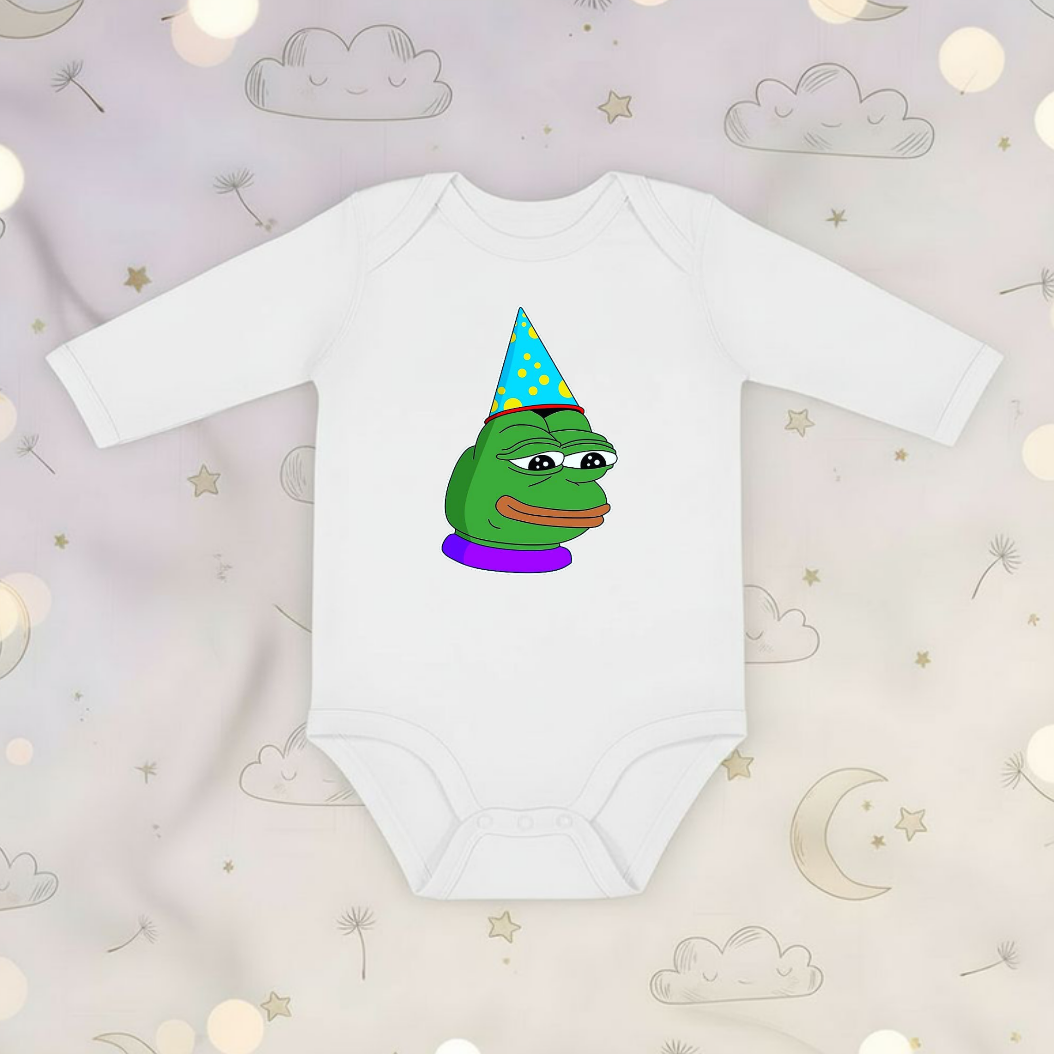 Birthday Hat Pepe the Frog Long Sleeve Onesie
