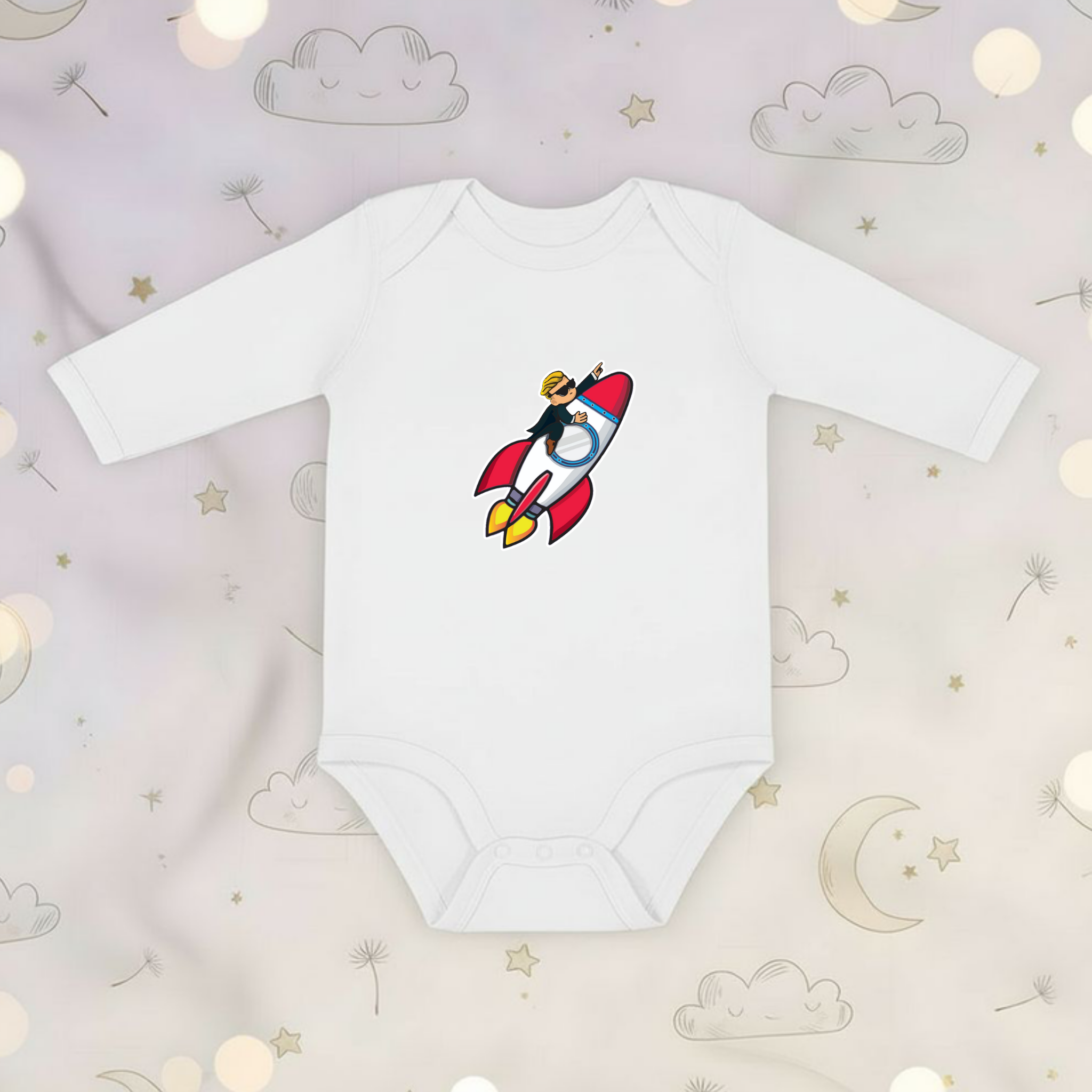 Wallstreet Bets To the Moon Rocket Boy.png Long Sleeve Onesie