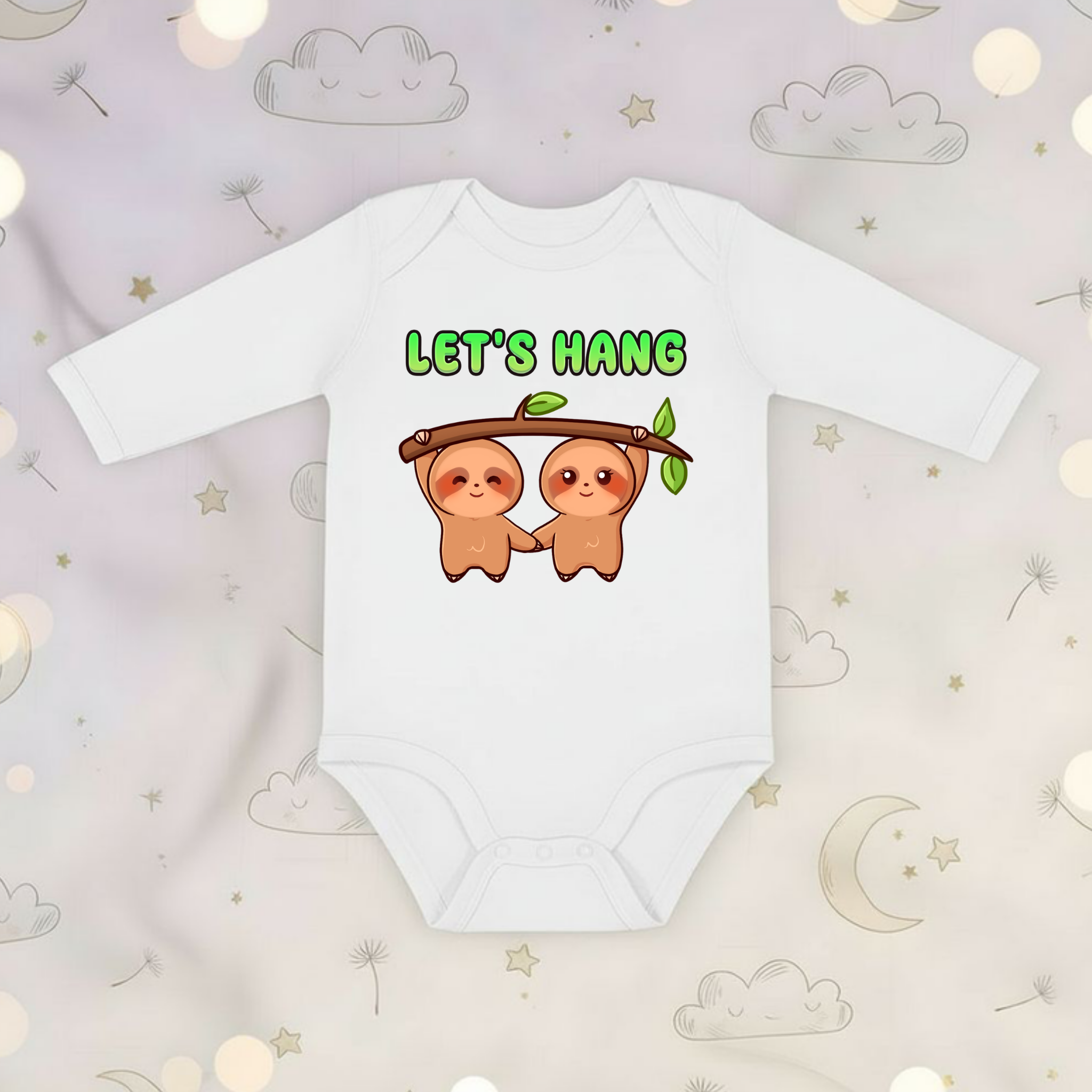 Let's Hang Sloth Couple Long Sleeve Onesie