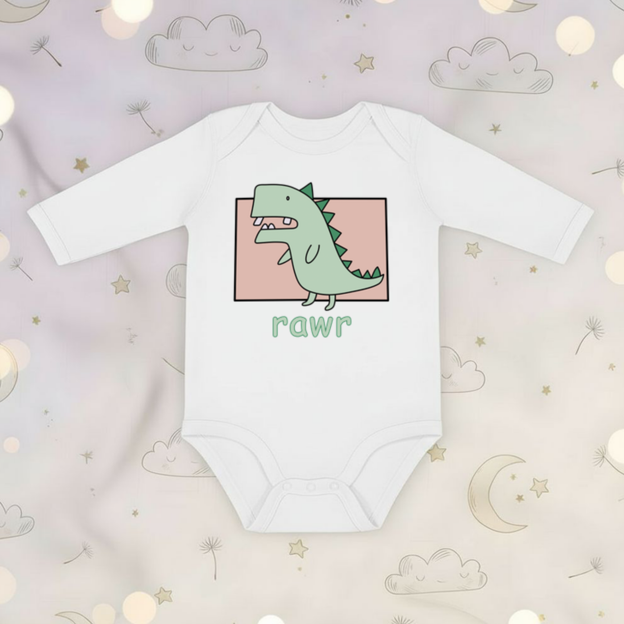 rawr Crooked Toothed T-rex Long Sleeve Onesie
