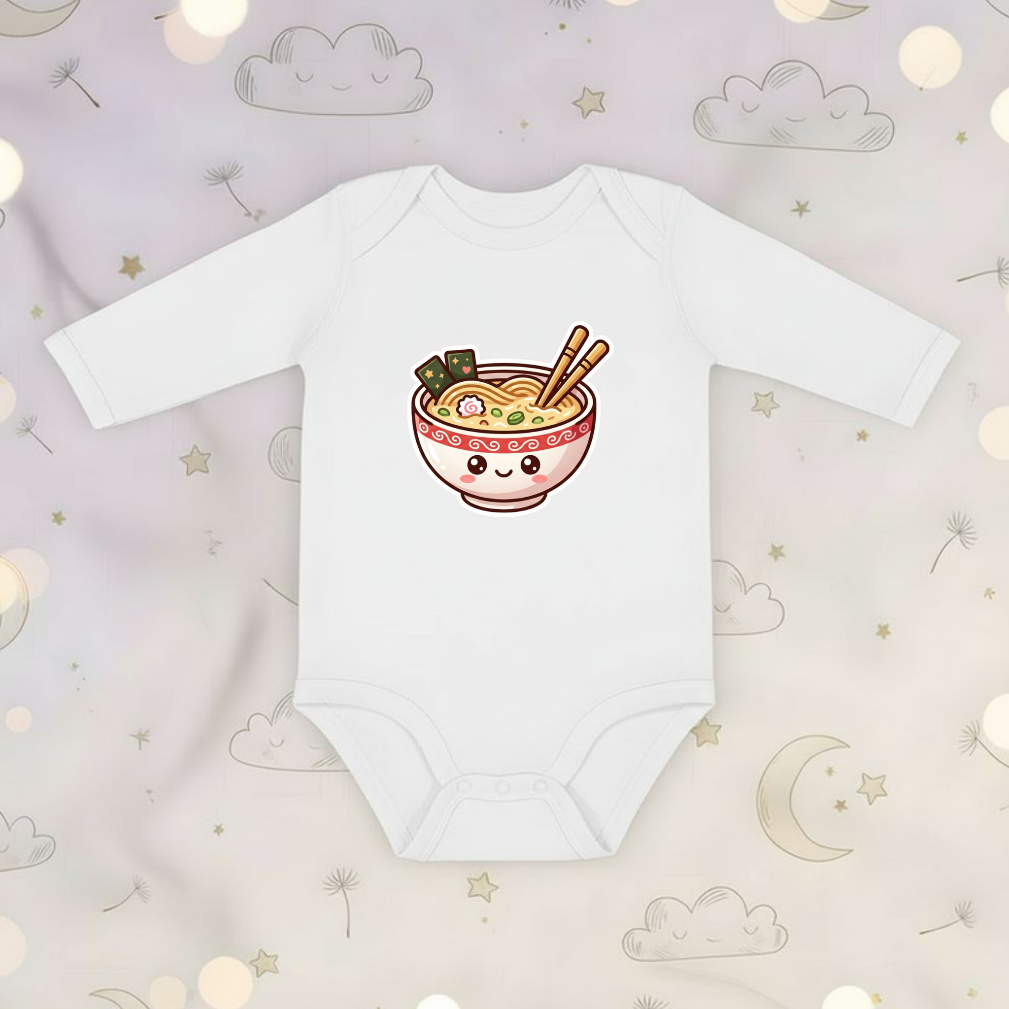 Happy Ramen Bowl Mascot Long Sleeve Onesie