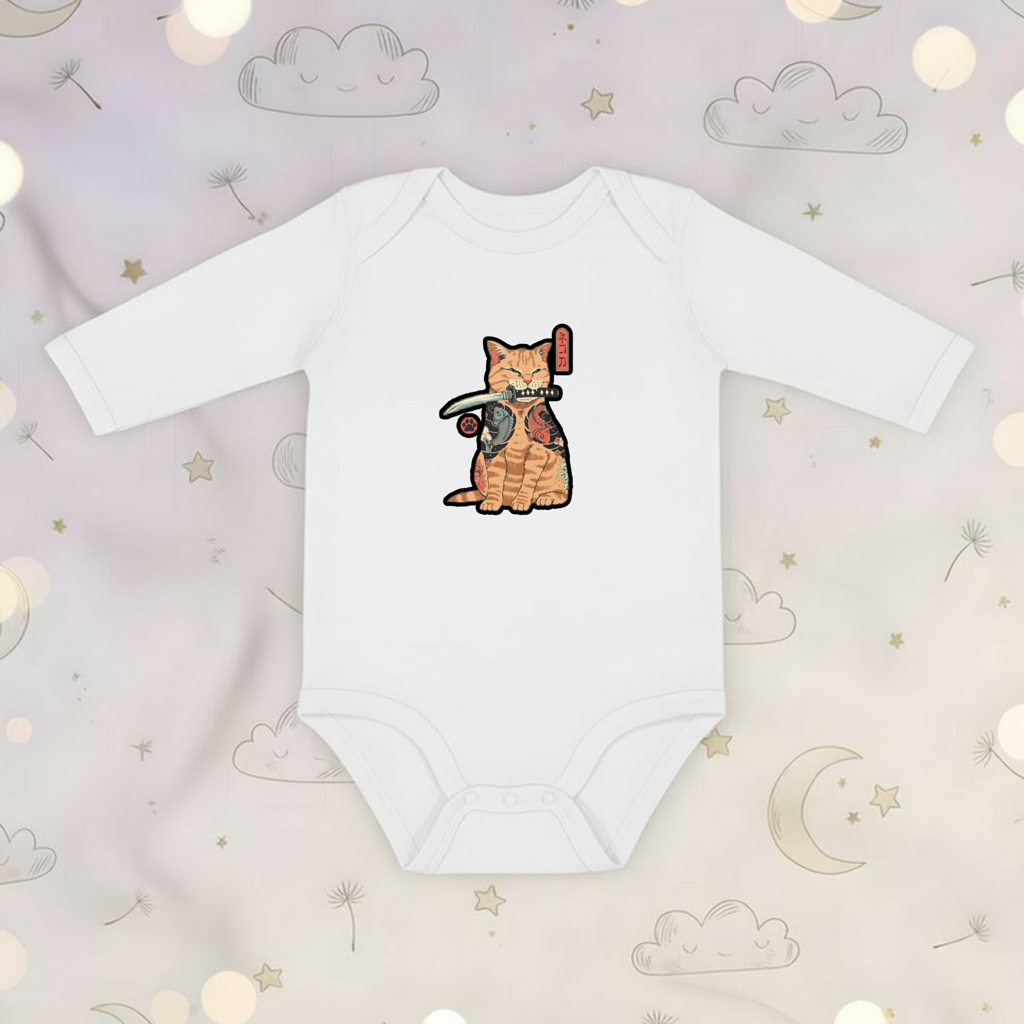 Japanese Samurai Cat Long Sleeve Onesie