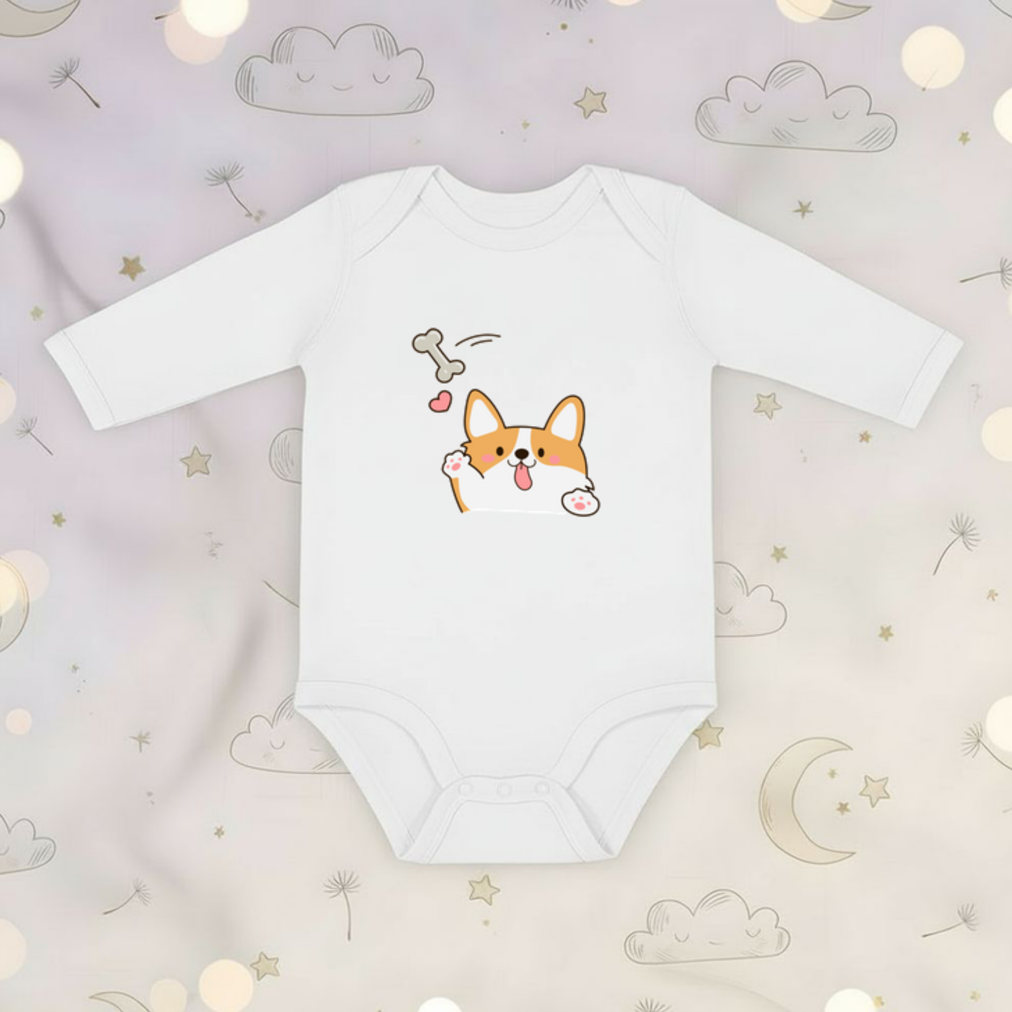 Dog Fetching Bone Long Sleeve Onesie