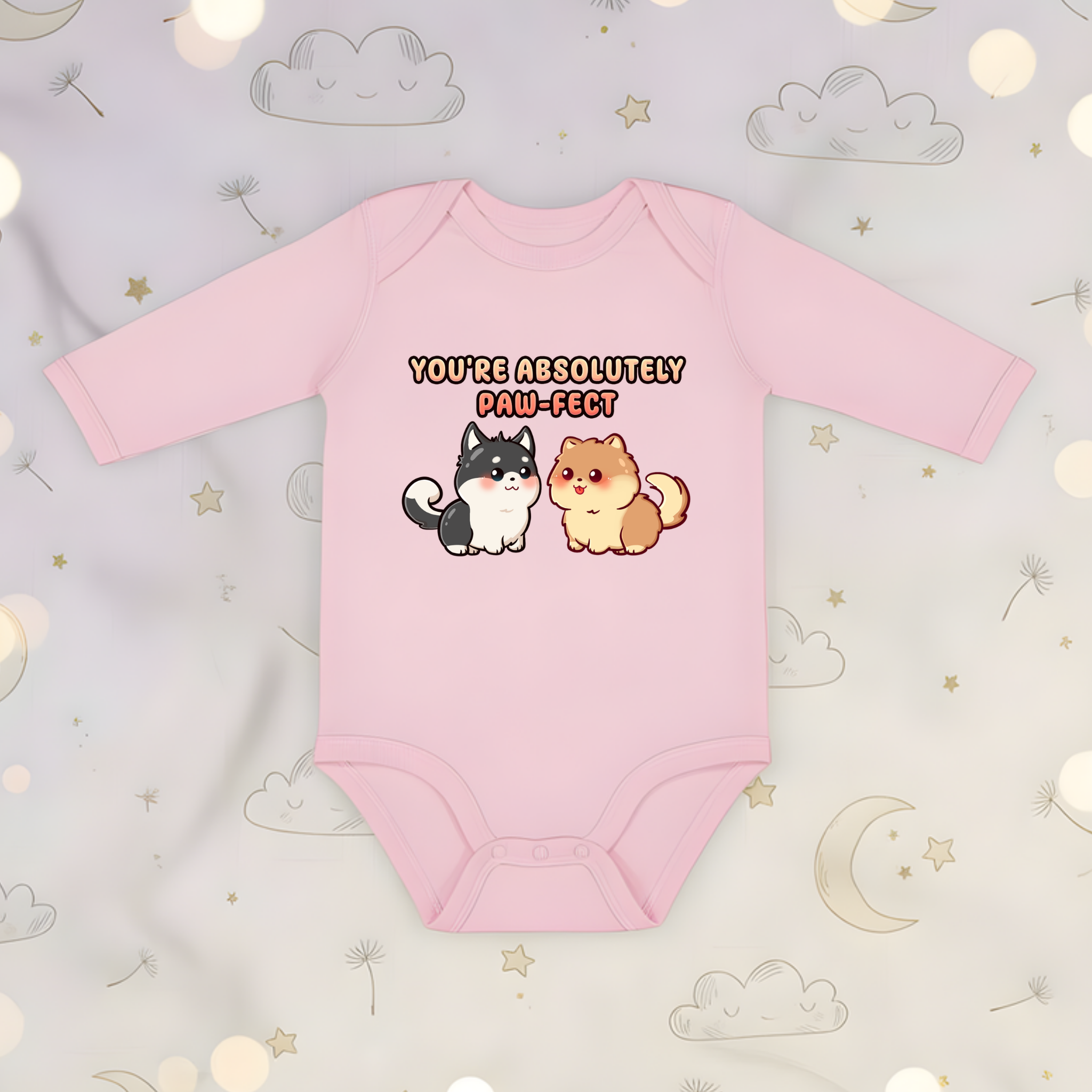 You're Absolutely Paw-fect Dog Couple - Husky & Pomeranian Long Sleeve Onesie
