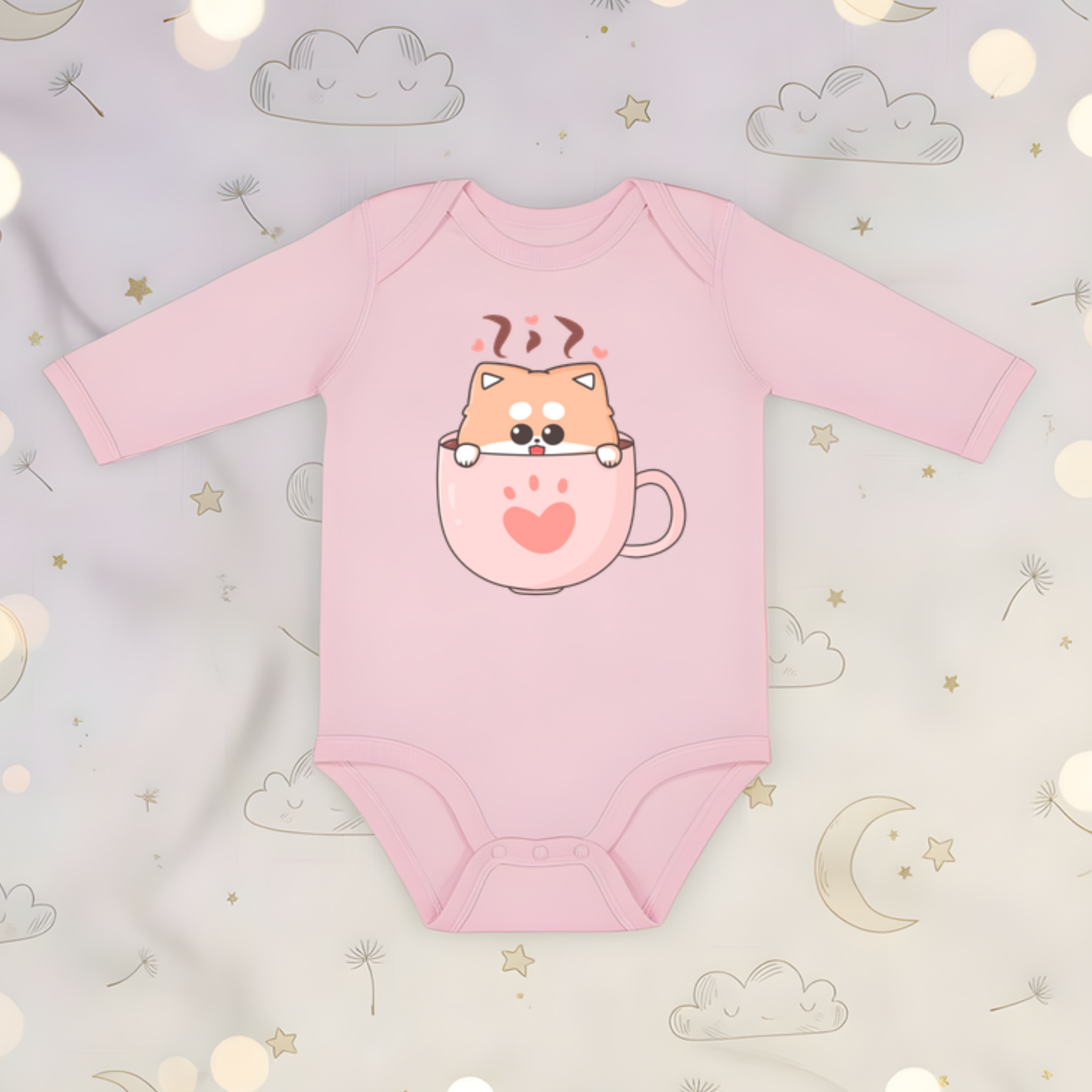 Puppy in a Teacup Long Sleeve Onesie