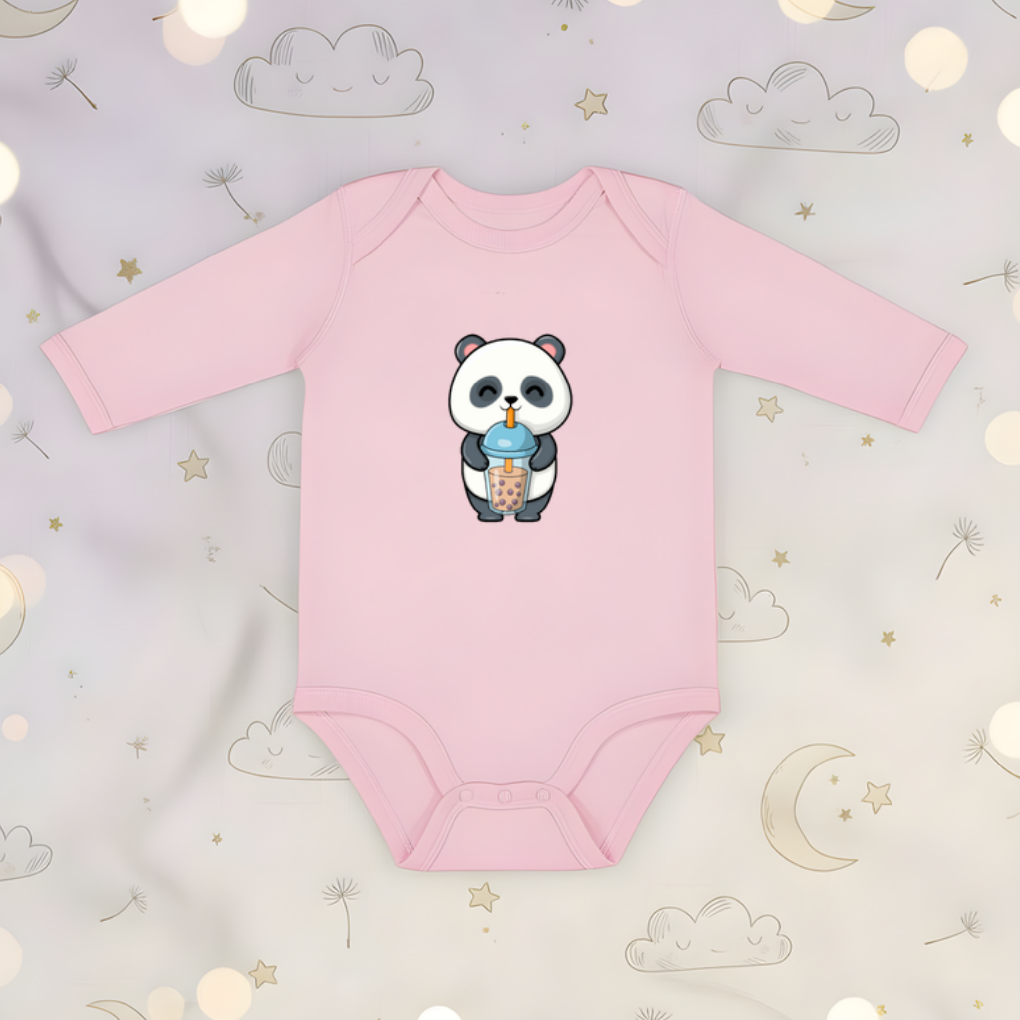 Panda Drinking Boba Long Sleeve Onesie
