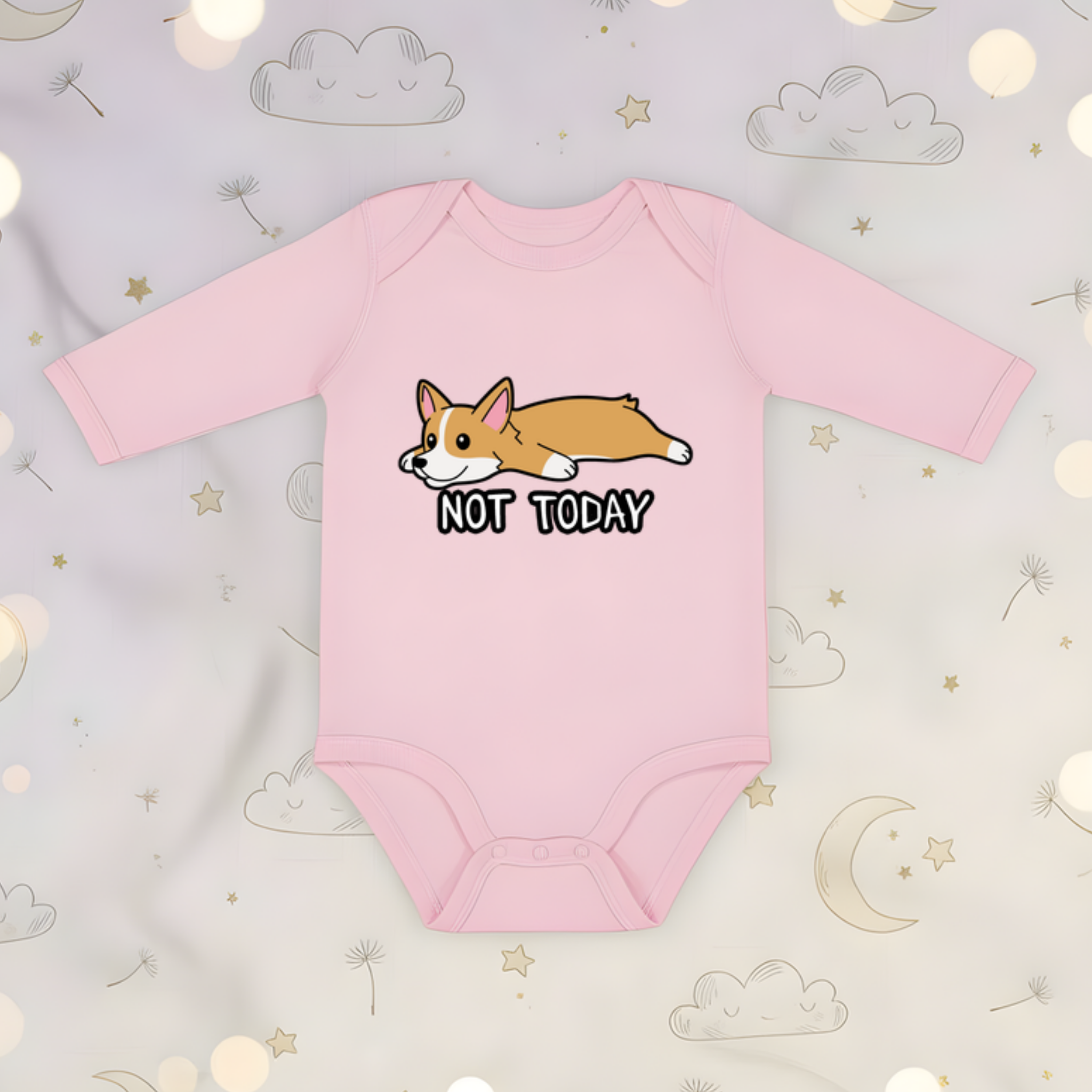 Not Today Resting Corgi Long Sleeve Onesie