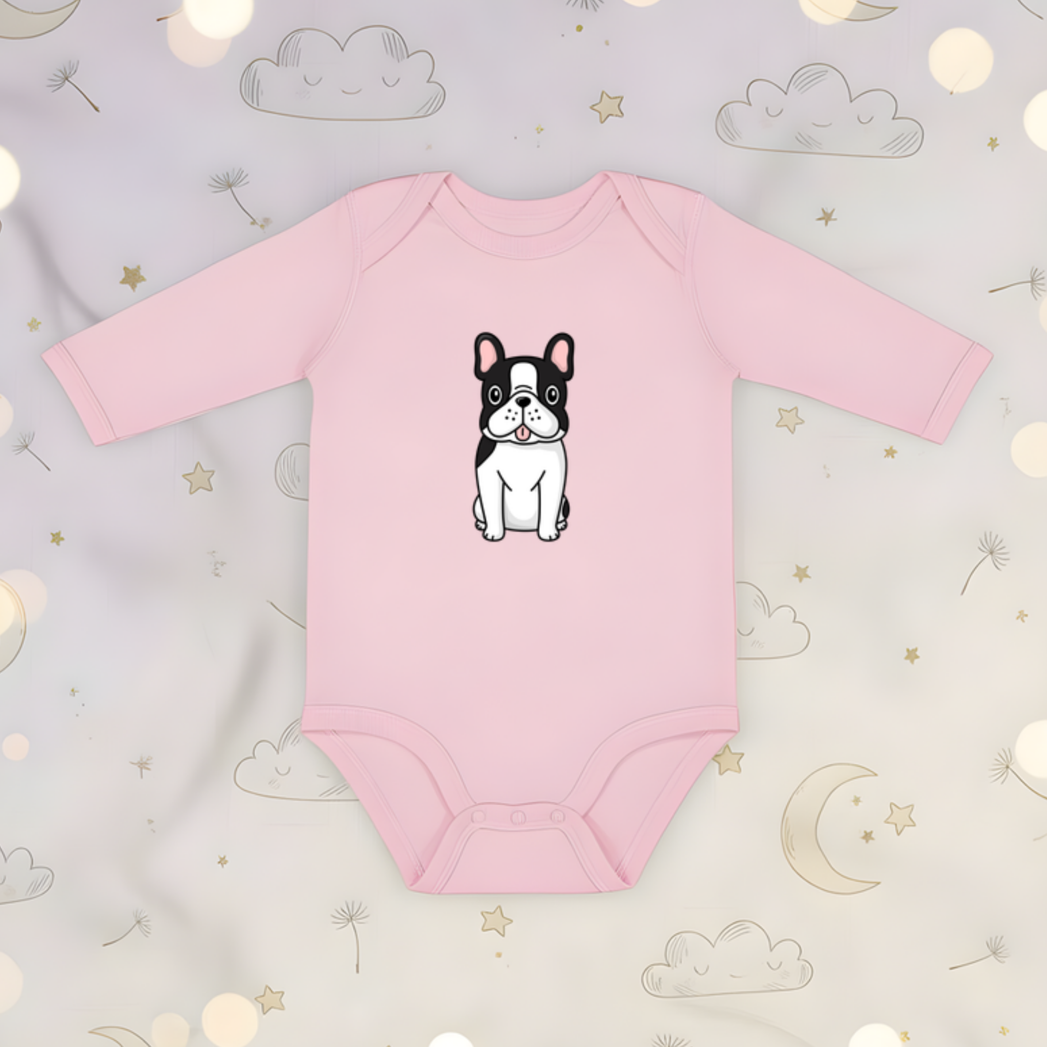 Black and White French Bulldog Long Sleeve Onesie