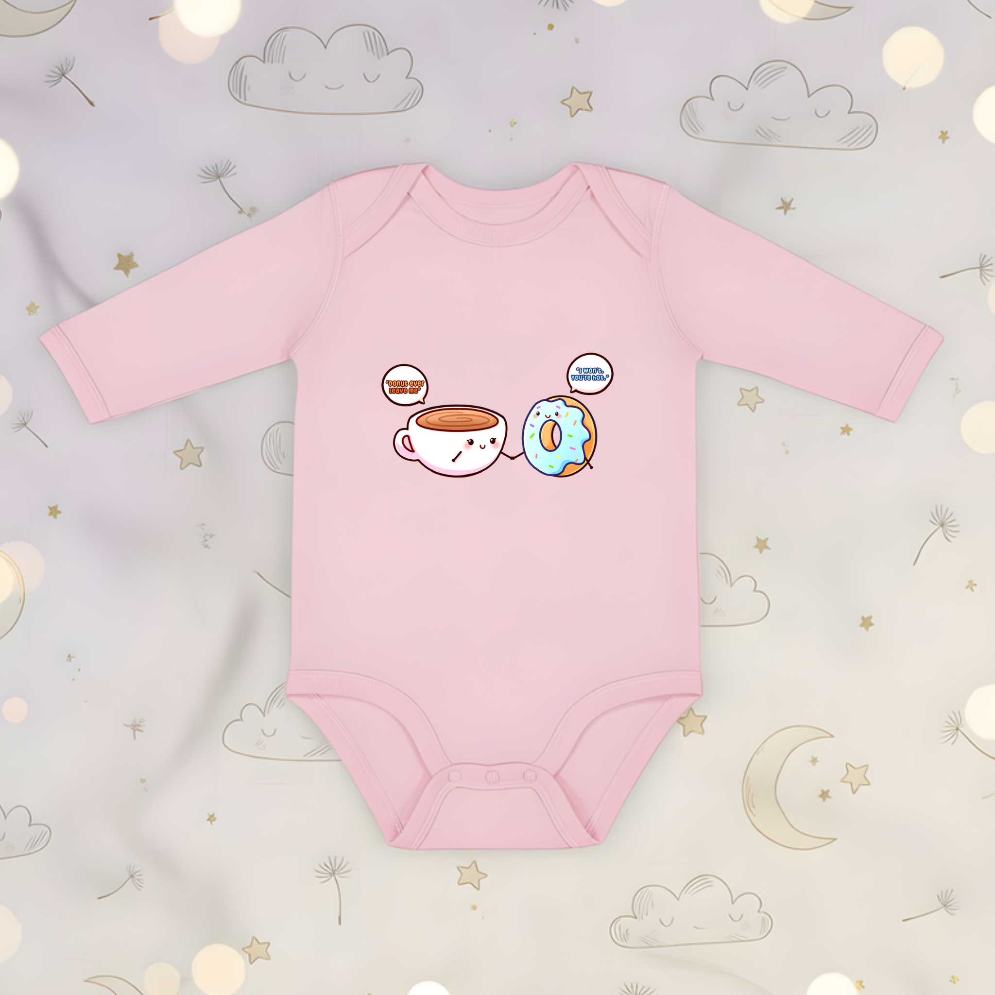 Donut Ever Leave Me Coffee and Donut Couple Long Sleeve Onesie