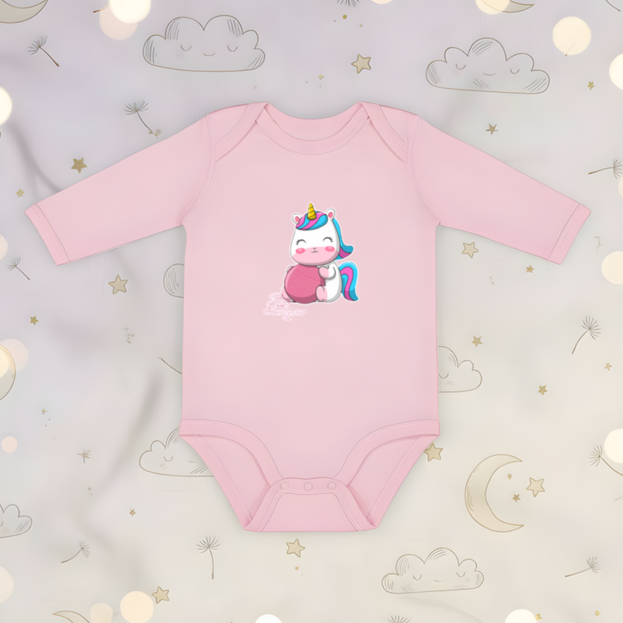 Rainbow Baby Unicorn with Yarn Long Sleeve Onesie