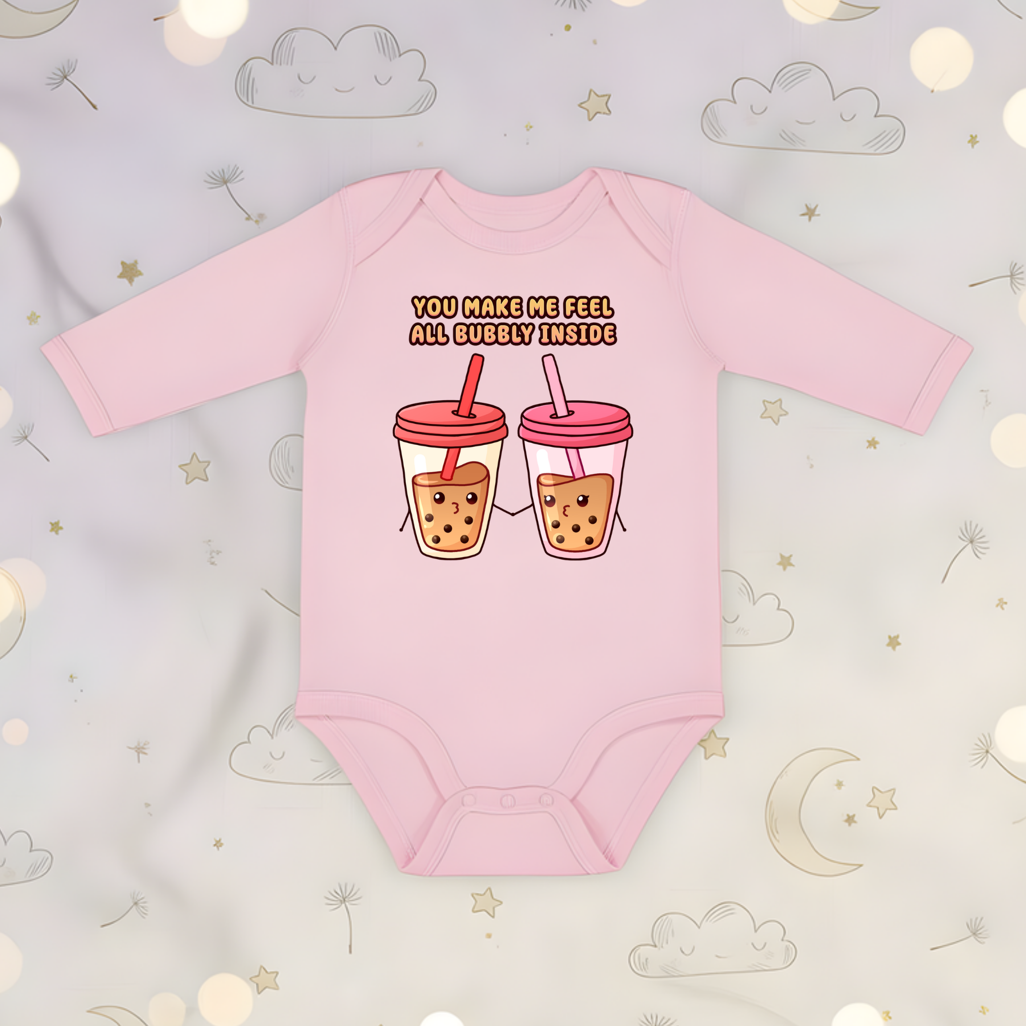 You Make Me Feel All Bubbly Inside Boba Tea Couple Long Sleeve Onesie